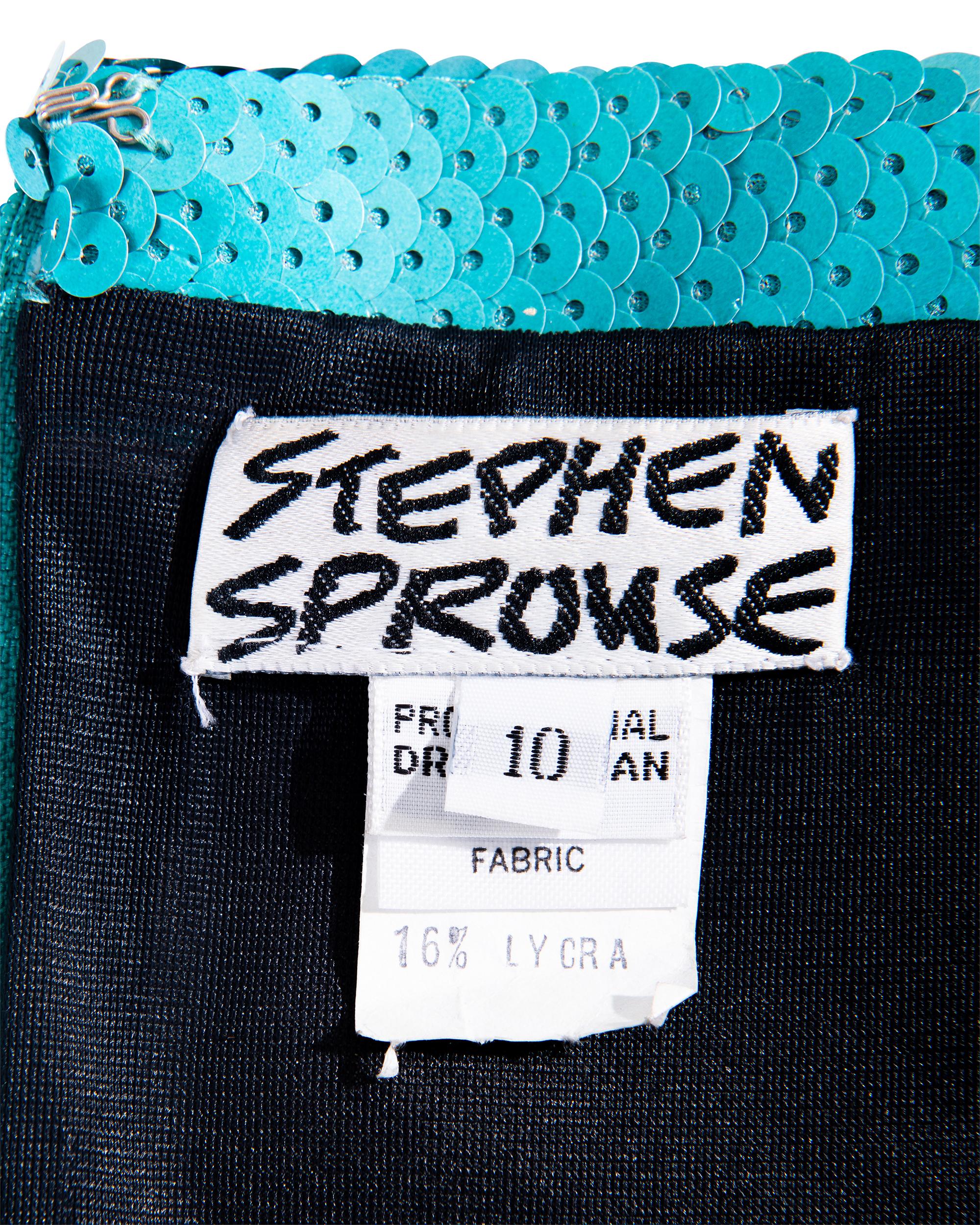 Stephen Sprouse jupe à sequins turquoise au-dessus du genou des années 1980 en vente 3