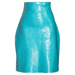 1980's Stephen Sprouse Turquoise Sequin Above-Knee Skirt