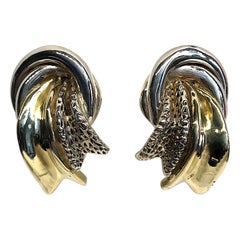 1980s Sterling Silver & Gold Large Knot Pierced Earrings