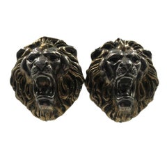 1980
s Sterling Silver Lion Face Clip On Earrings