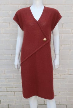 1980's Steve Fabrikant Knit Sheath Dress With Keyhole Button