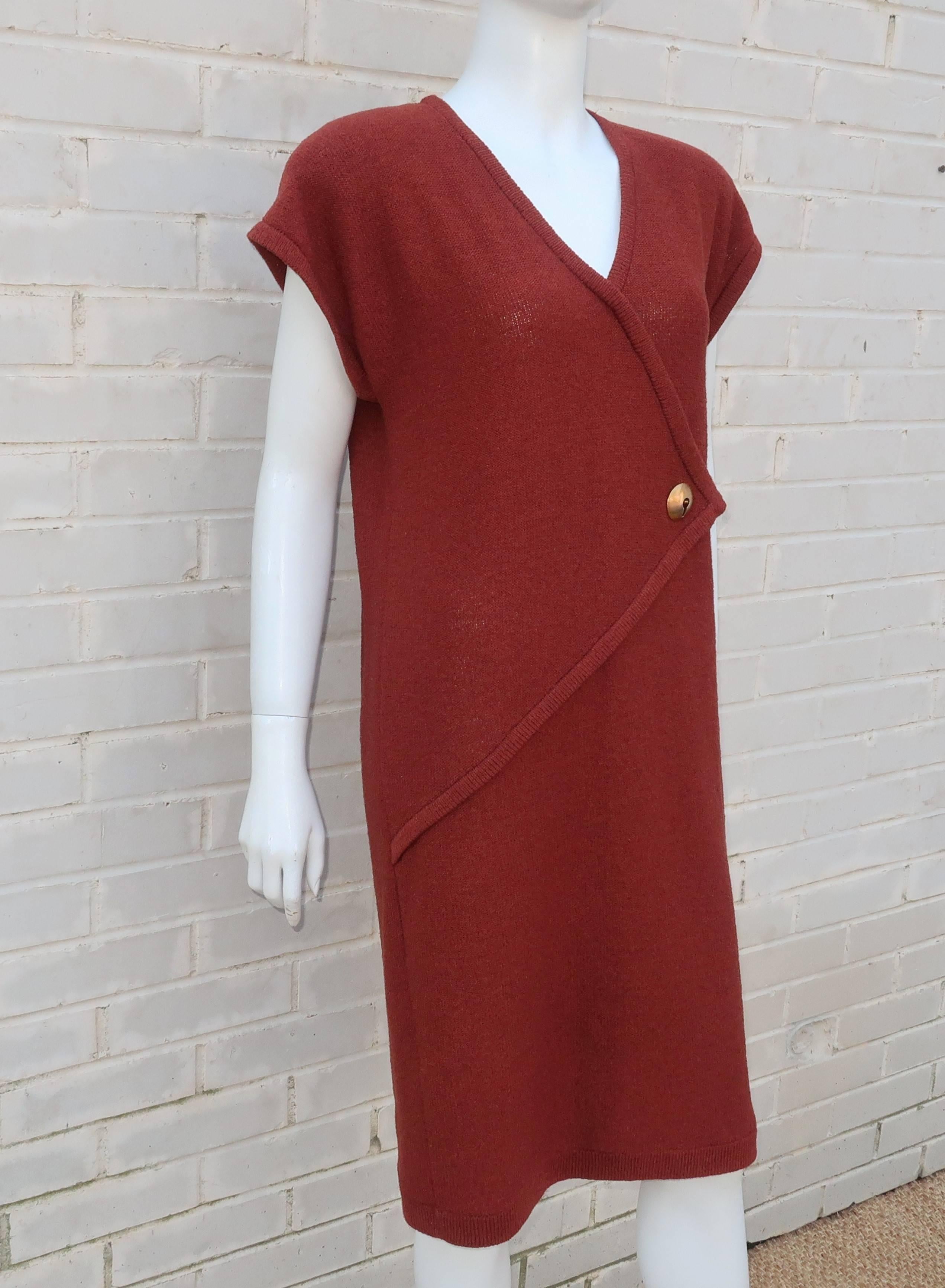 Women's 1980's Steve Fabrikant Knit Sheath Dress With Keyhole Button