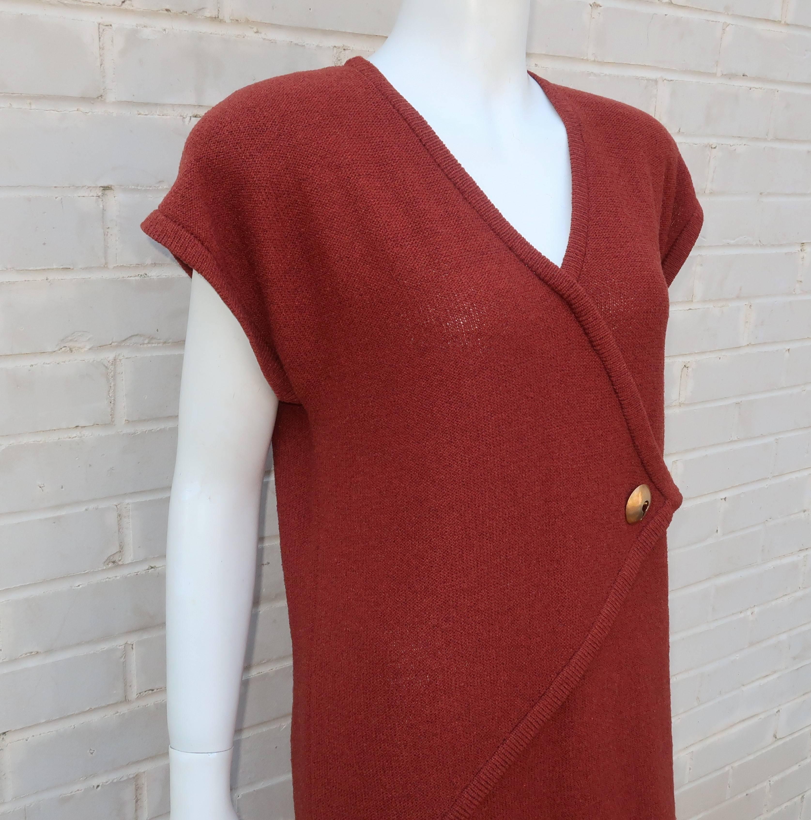 1980's Steve Fabrikant Knit Sheath Dress With Keyhole Button 1