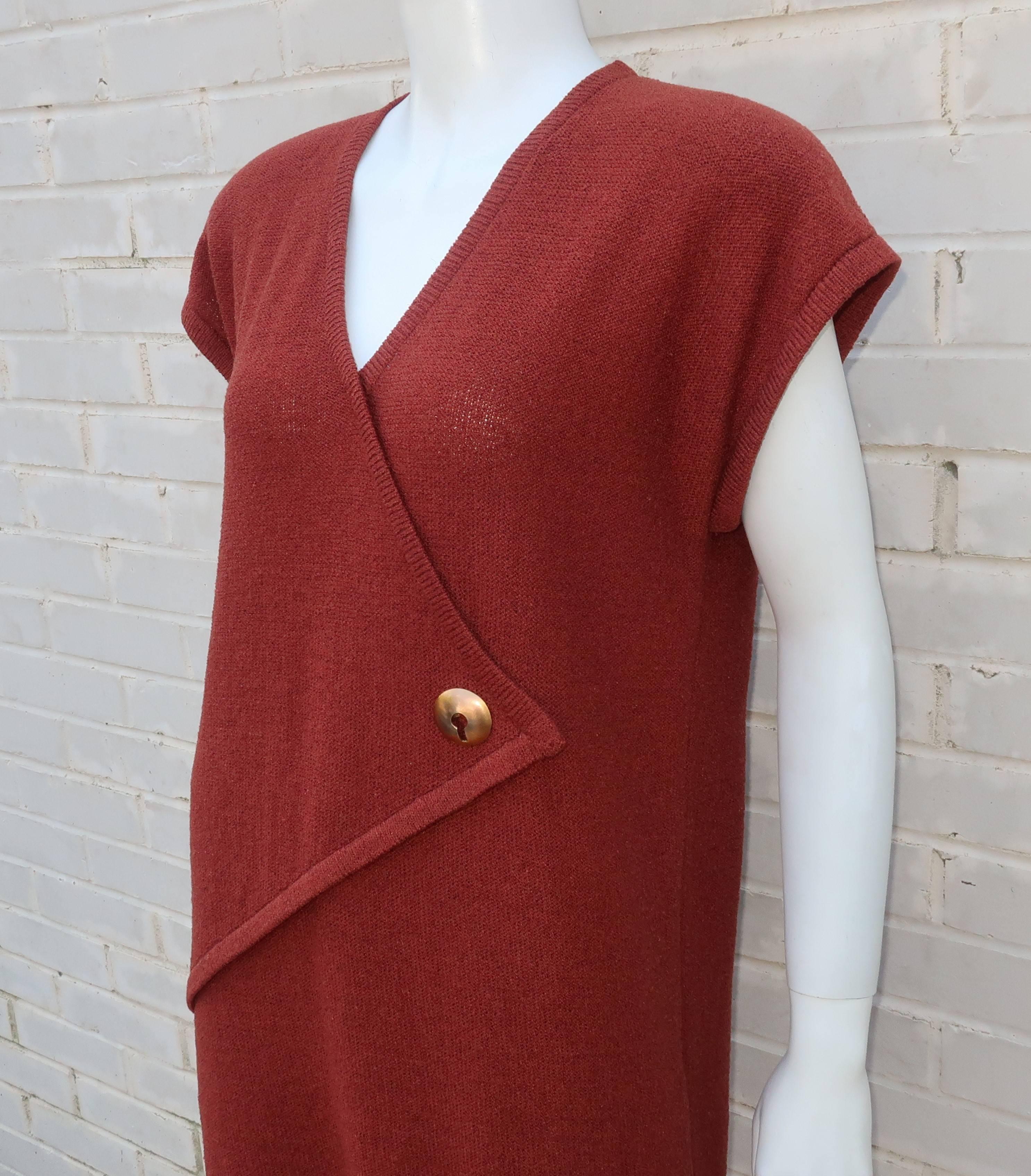 1980's Steve Fabrikant Knit Sheath Dress With Keyhole Button 2