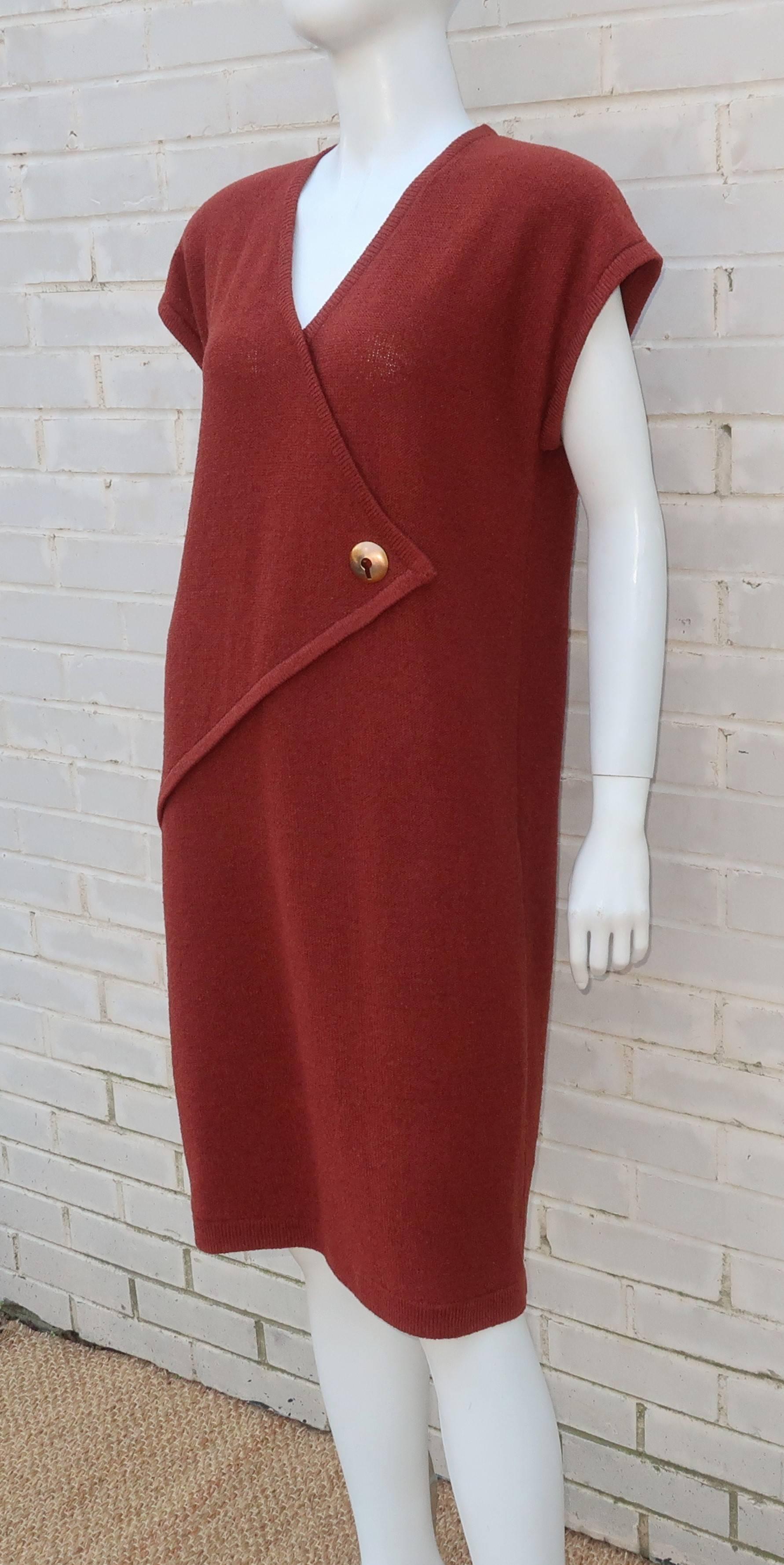 1980's Steve Fabrikant Knit Sheath Dress With Keyhole Button 3