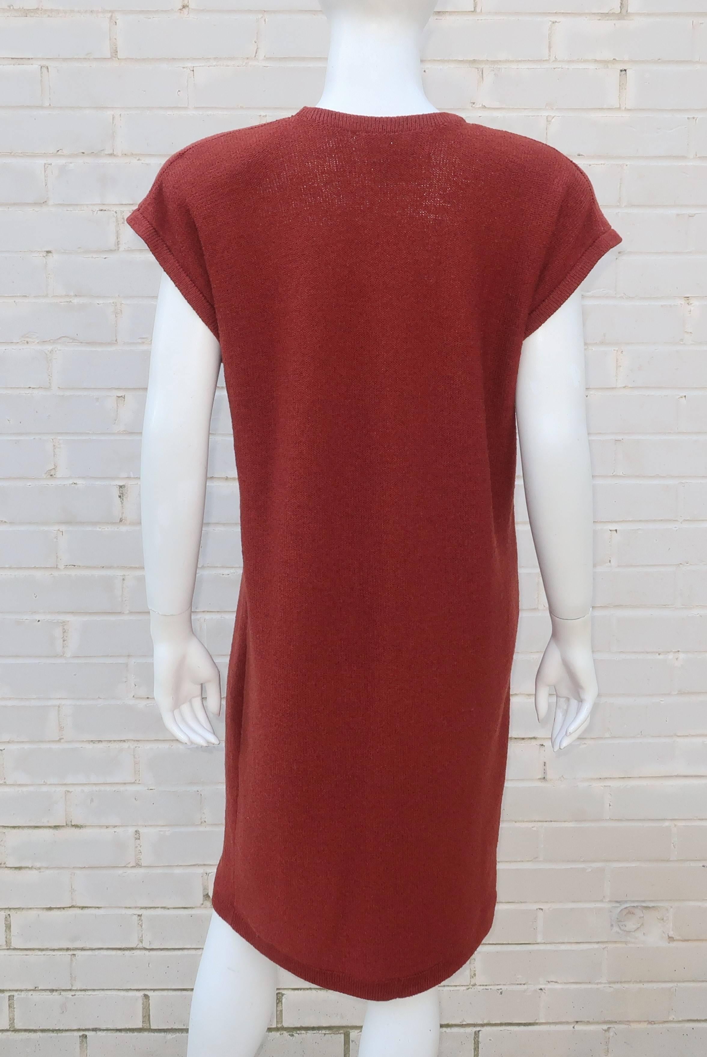 1980's Steve Fabrikant Knit Sheath Dress With Keyhole Button 4