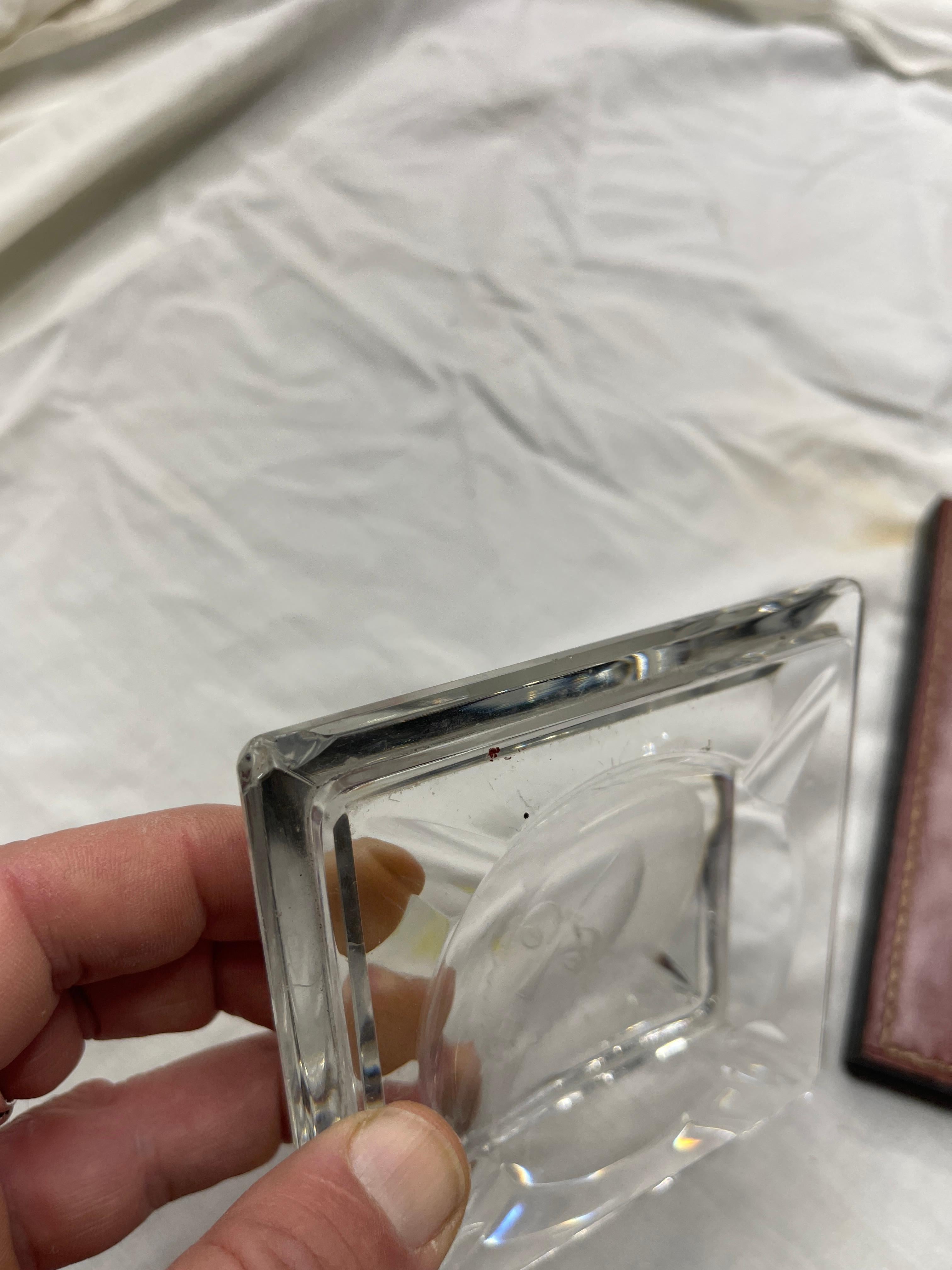 French 1980's Stitched leather and glass ashtray by Maison Hermès For Sale