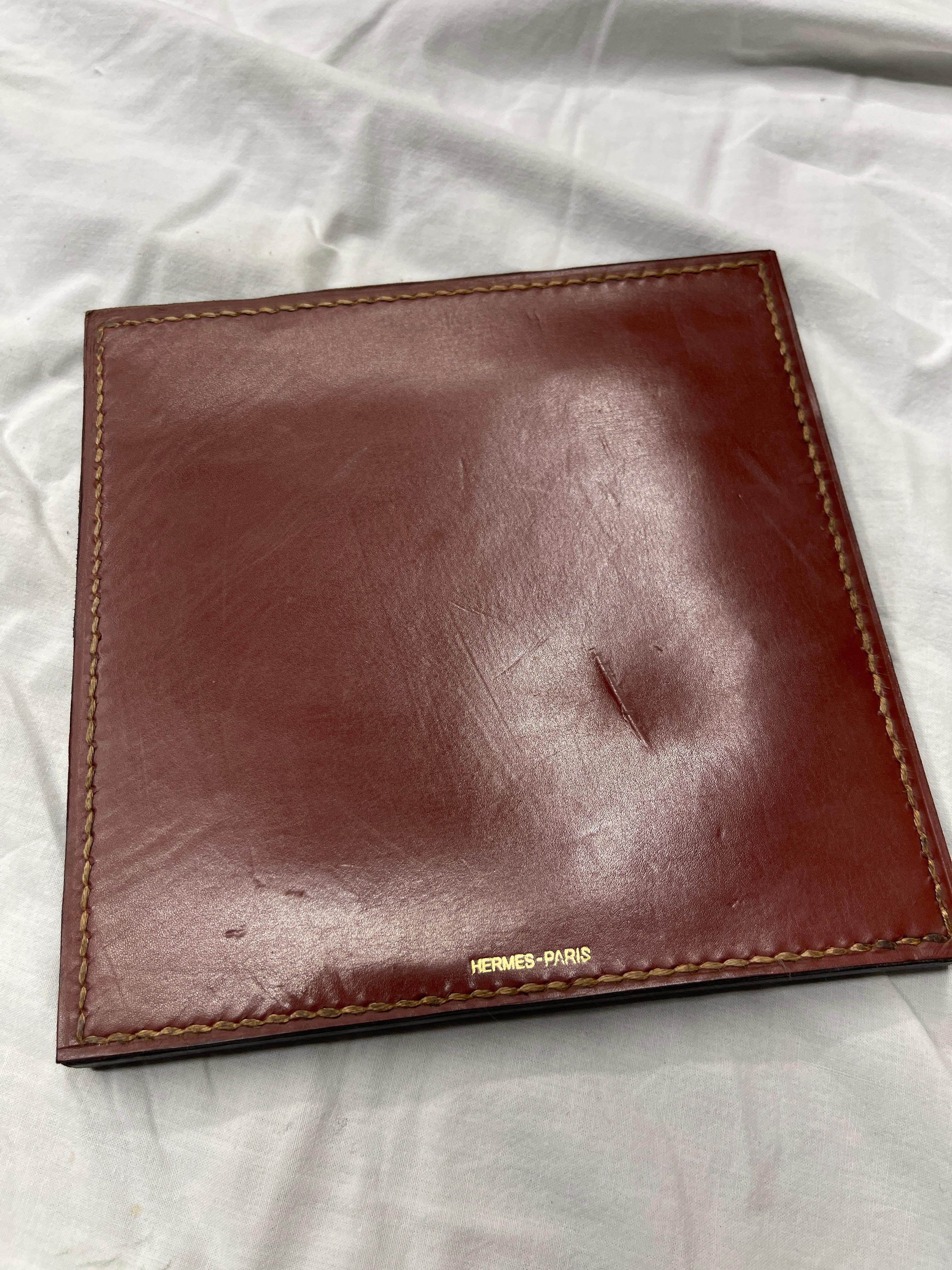 1980's Stitched leather and glass ashtray by Maison Hermès For Sale 2