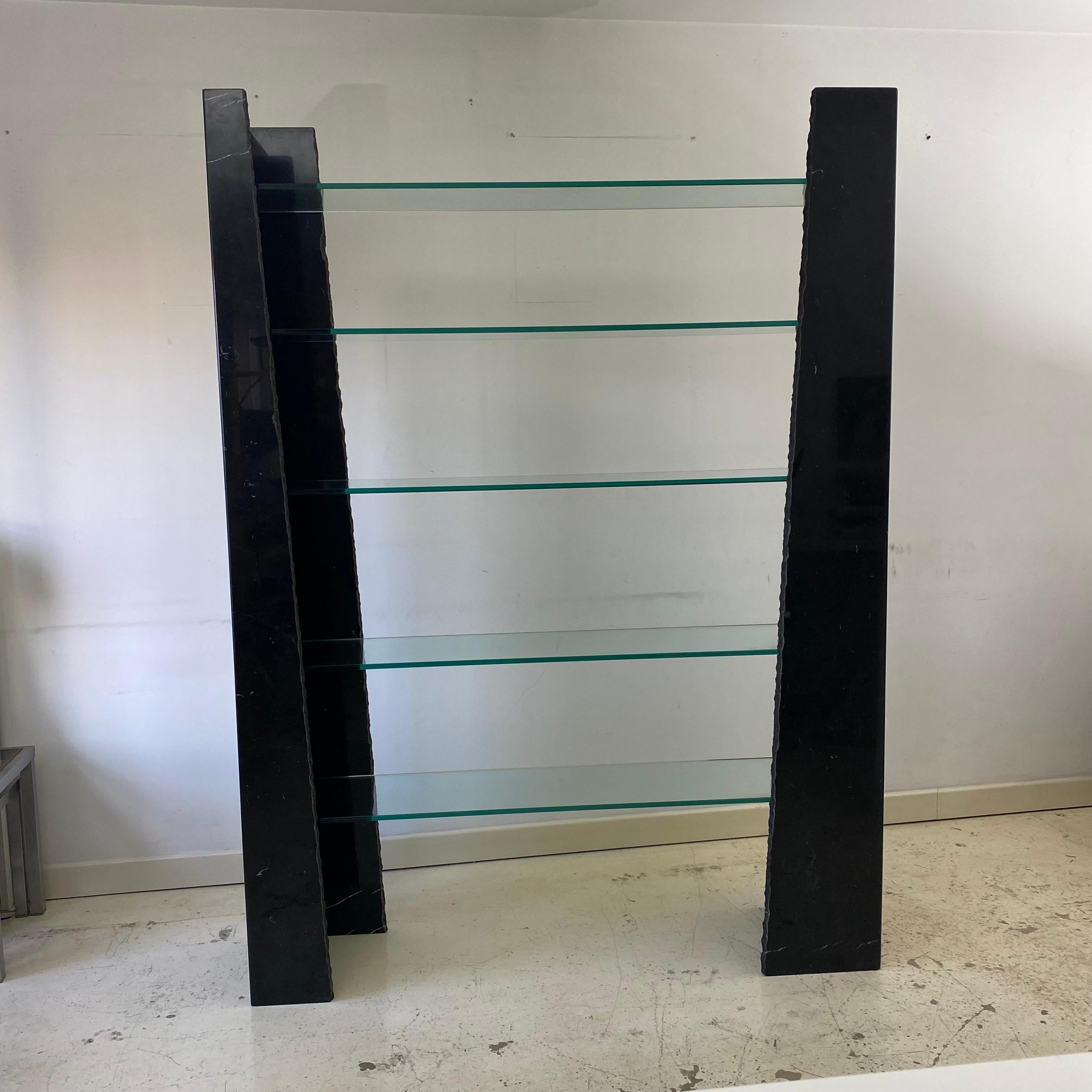 1980s Stone International Post-Modern Black Marble Glass Shelving Unit Italian In Good Condition For Sale In London, GB