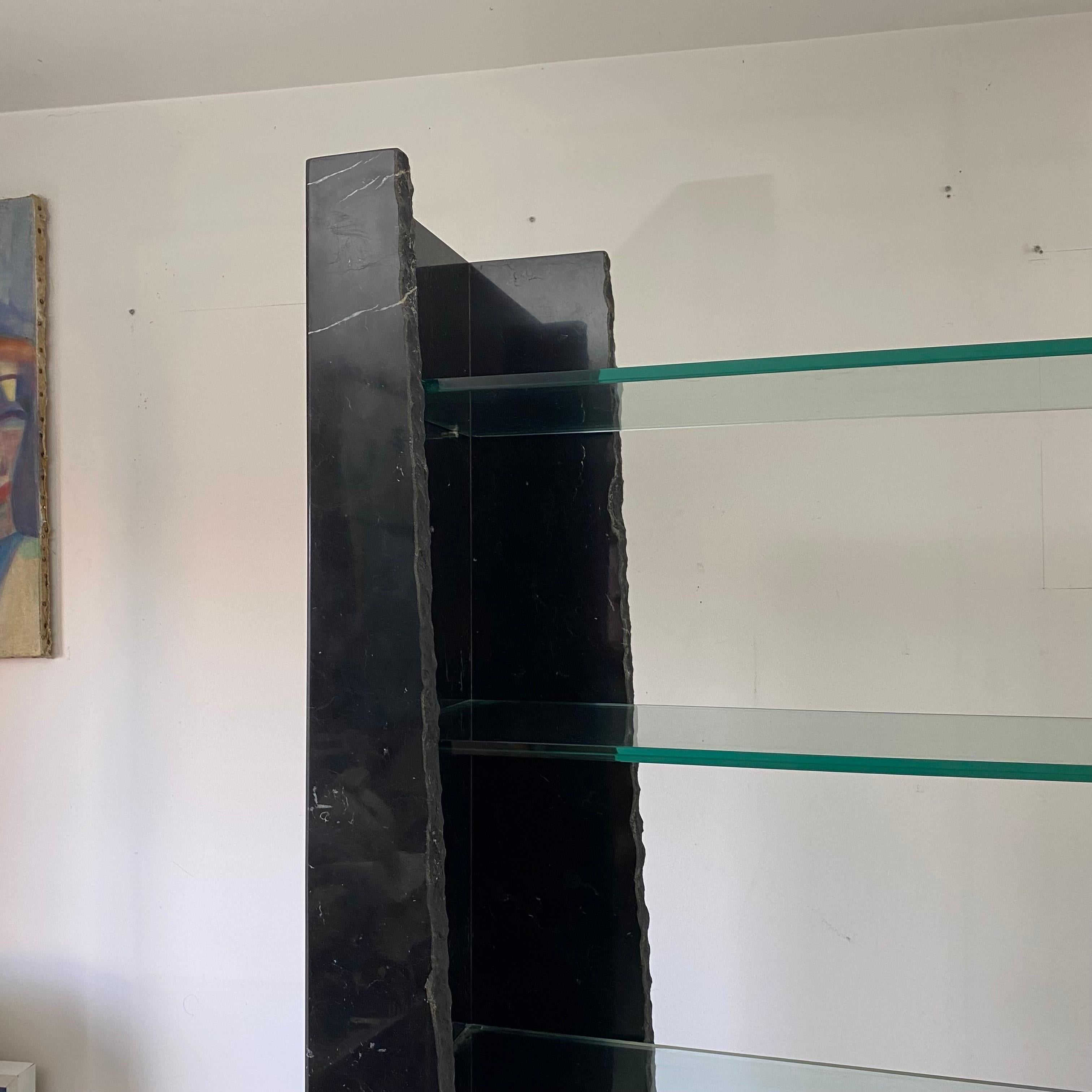 1980s Stone International Post-Modern Black Marble Glass Shelving Unit Italian For Sale 2