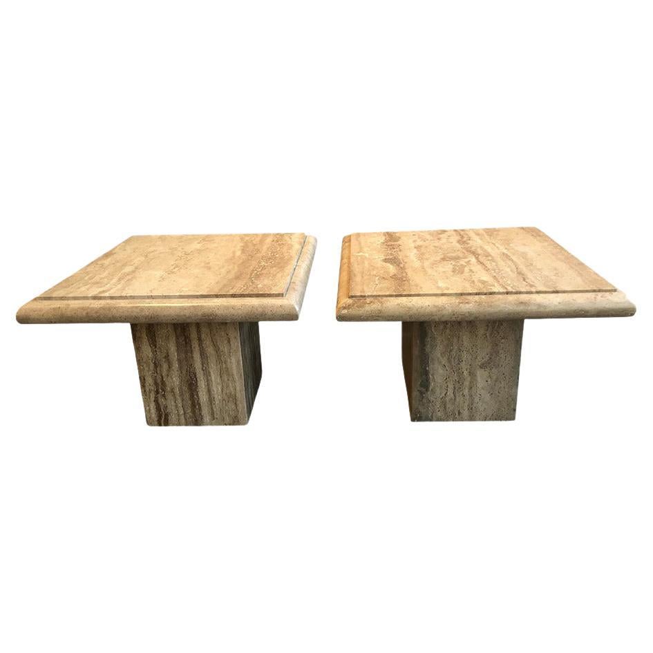 1980s Stone International Travertine Side Tables, a Pair