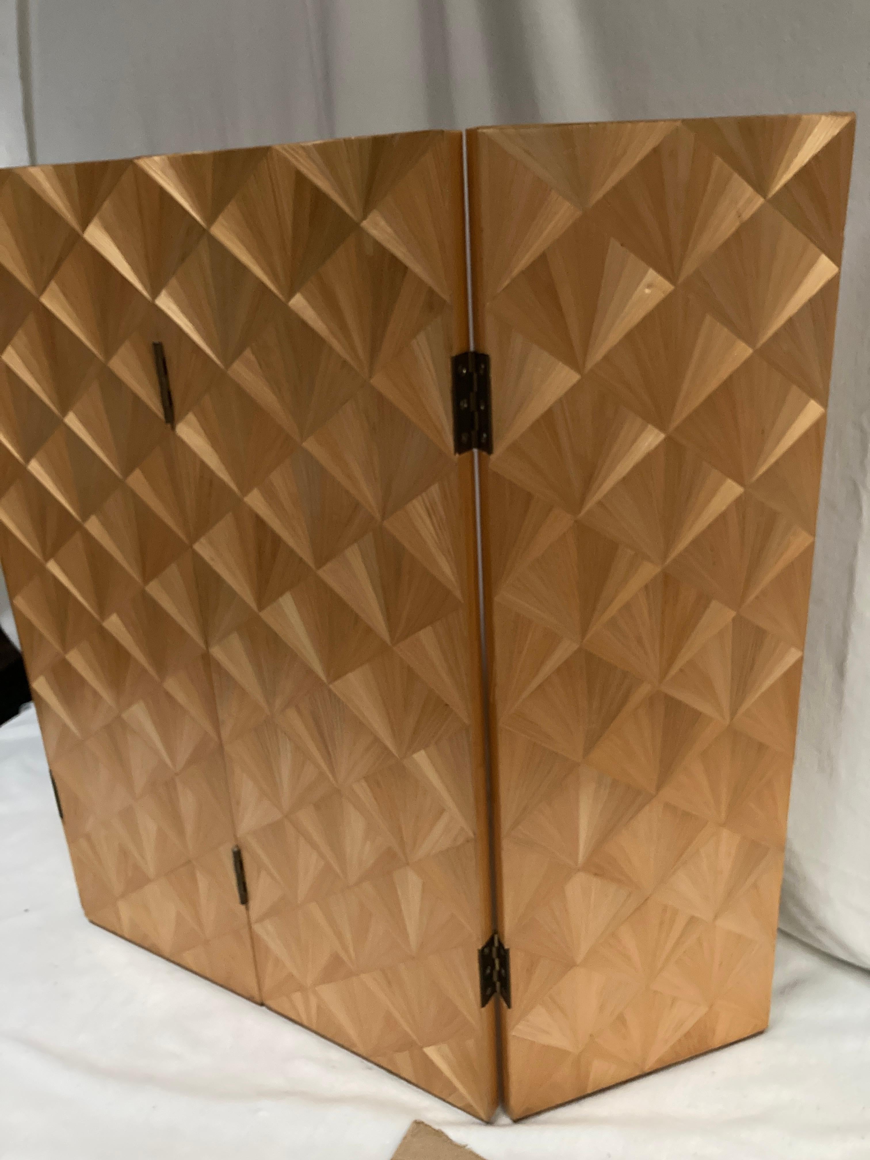 French 1980's Straw marquetry wind screen in the style of Jean-Michel Frank