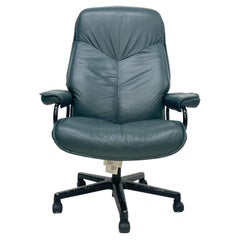 Vintage 1980s Stressless Ekornes Adjustable Rolling Office Chair Green Leather Norway