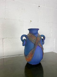 Studio Pottery 1980 Raku Amphora Vaso in blu cobalto iridescente