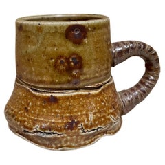 Used 1980s Studio Art Pottery Sculptural Light Brown Coffee Mug
