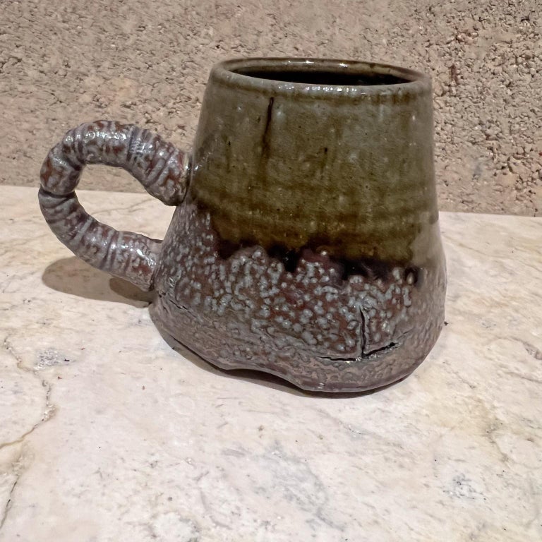 1980s Studio Art Sculptural Dark Brown Coffee Mug Melching Pottery For Sale  at 1stDibs