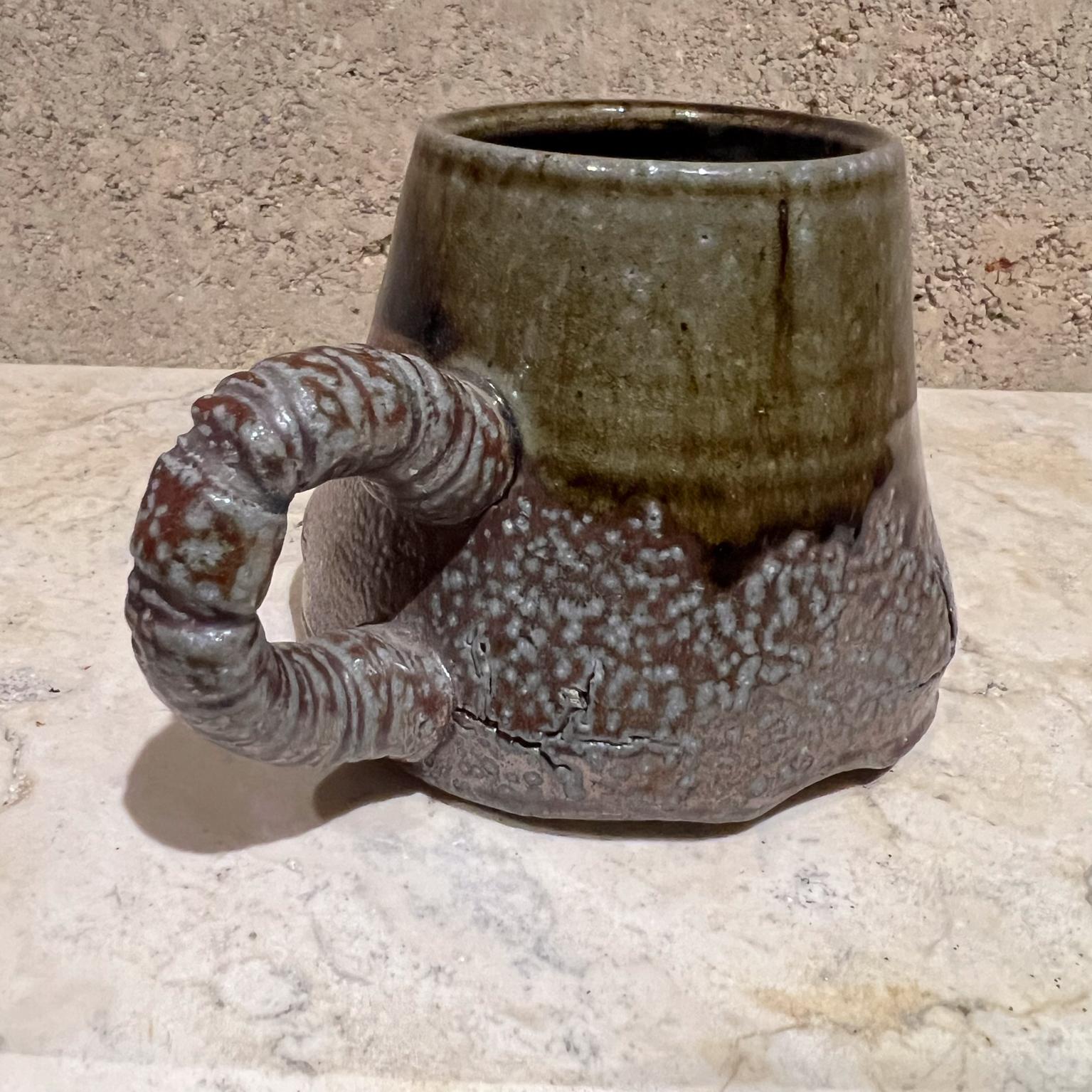 Late 20th Century 1980s Studio Art Sculptural Dark Brown Coffee Mug Melching Pottery For Sale