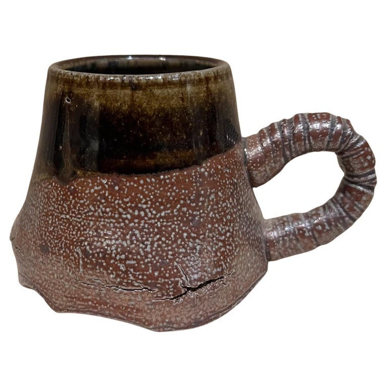 1980s Studio Art Sculptural Dark Brown Coffee Mug Melching Pottery