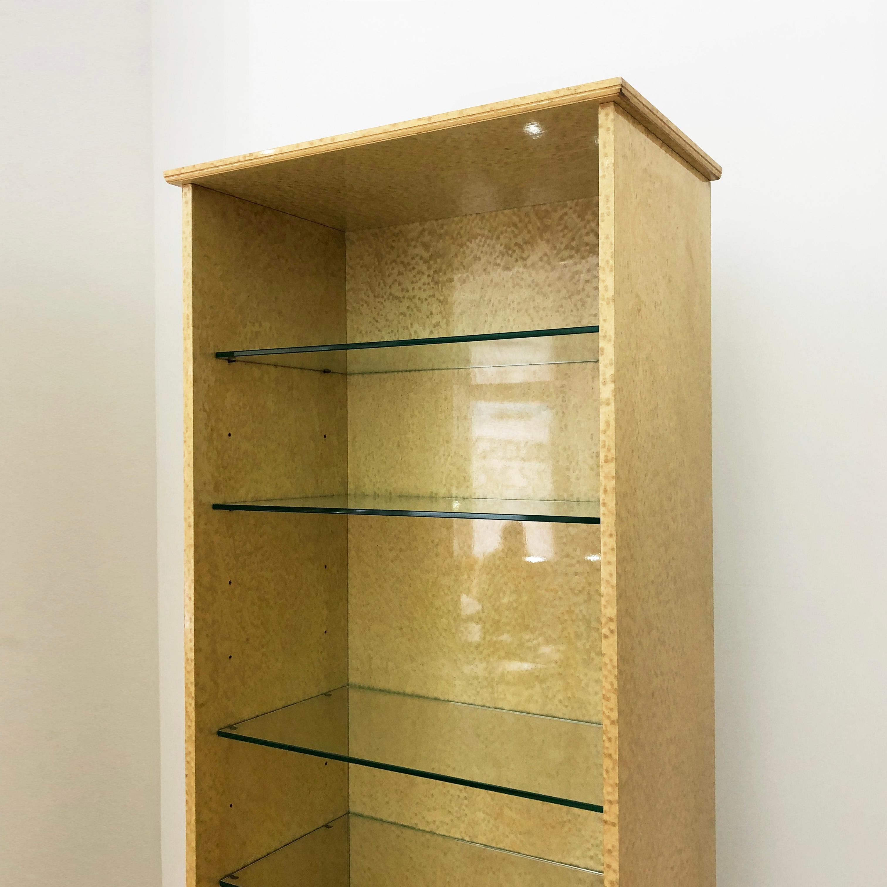 1980s Studio Smania Tall Birds Eye Briar Burl Display Cabinet Bookshelf, 1970s For Sale 1