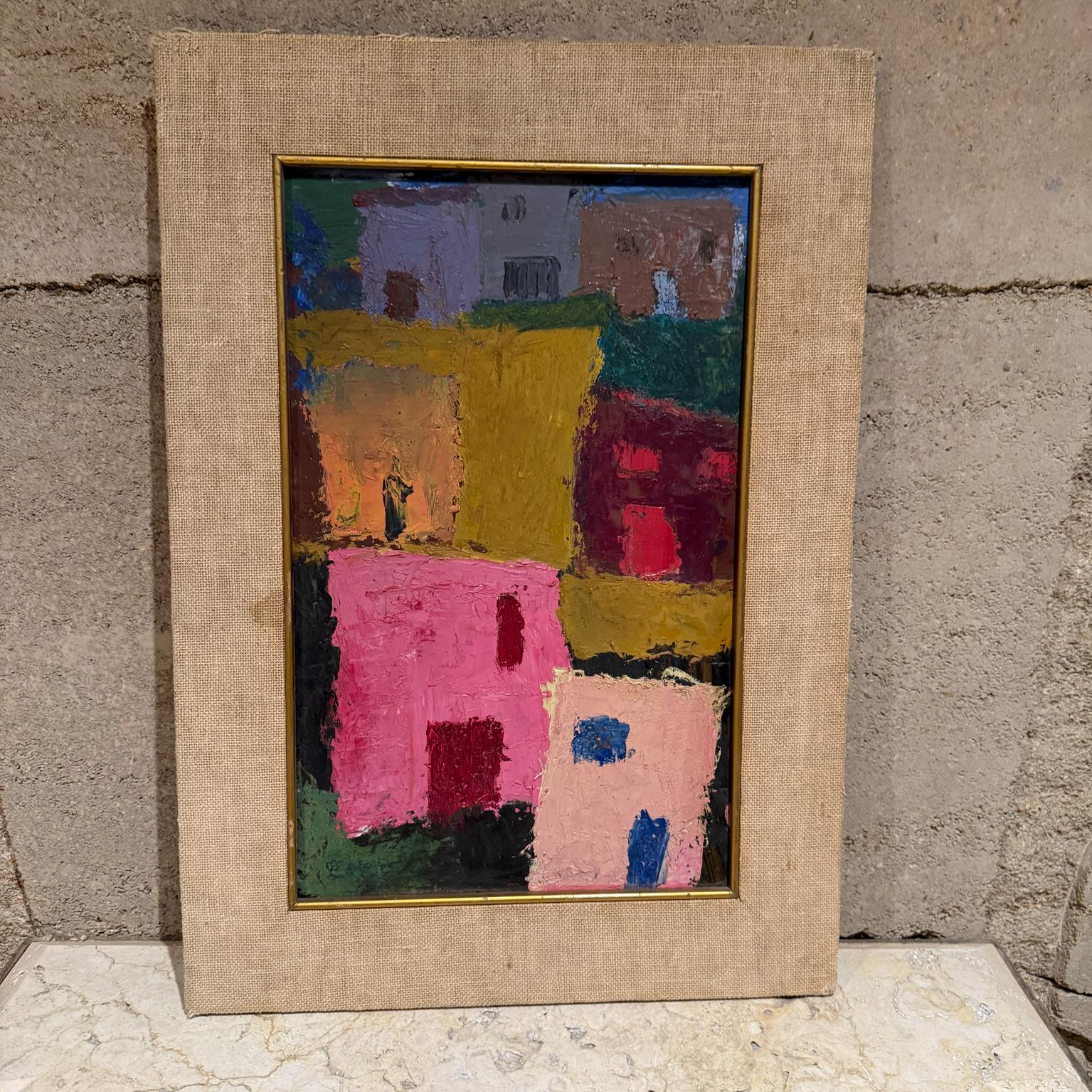 Mid-Century Modern 1980s Style of Pedro Coronel Pink Landscape Abstract Art Oil Painting