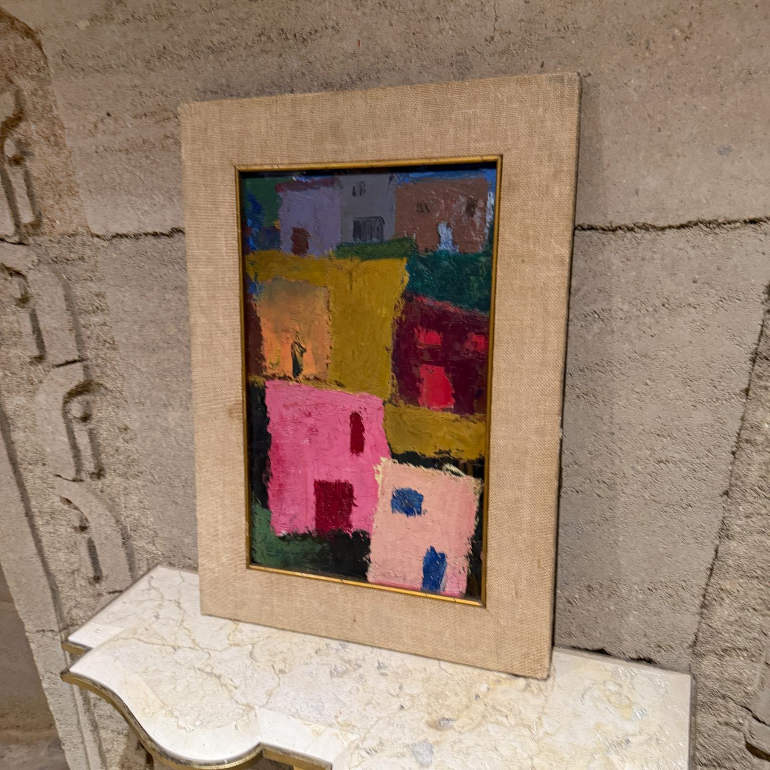 Mexican 1980s Style of Pedro Coronel Pink Landscape Abstract Art Oil Painting