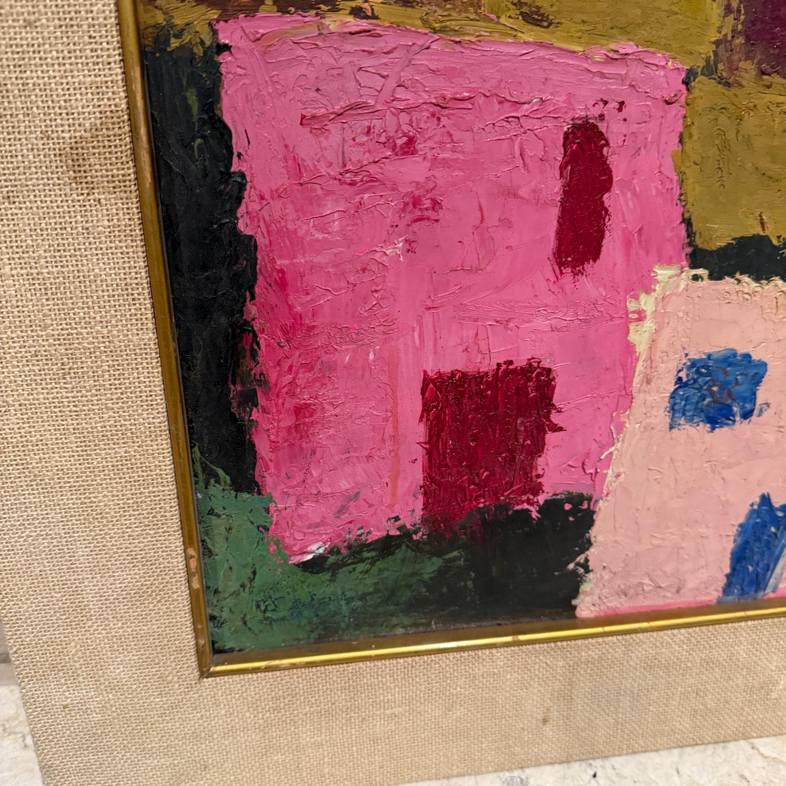 Late 20th Century 1980s Style of Pedro Coronel Pink Landscape Abstract Art Oil Painting