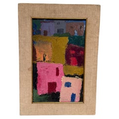1980s Style of Pedro Coronel Pink Landscape Abstract Art Oil Painting