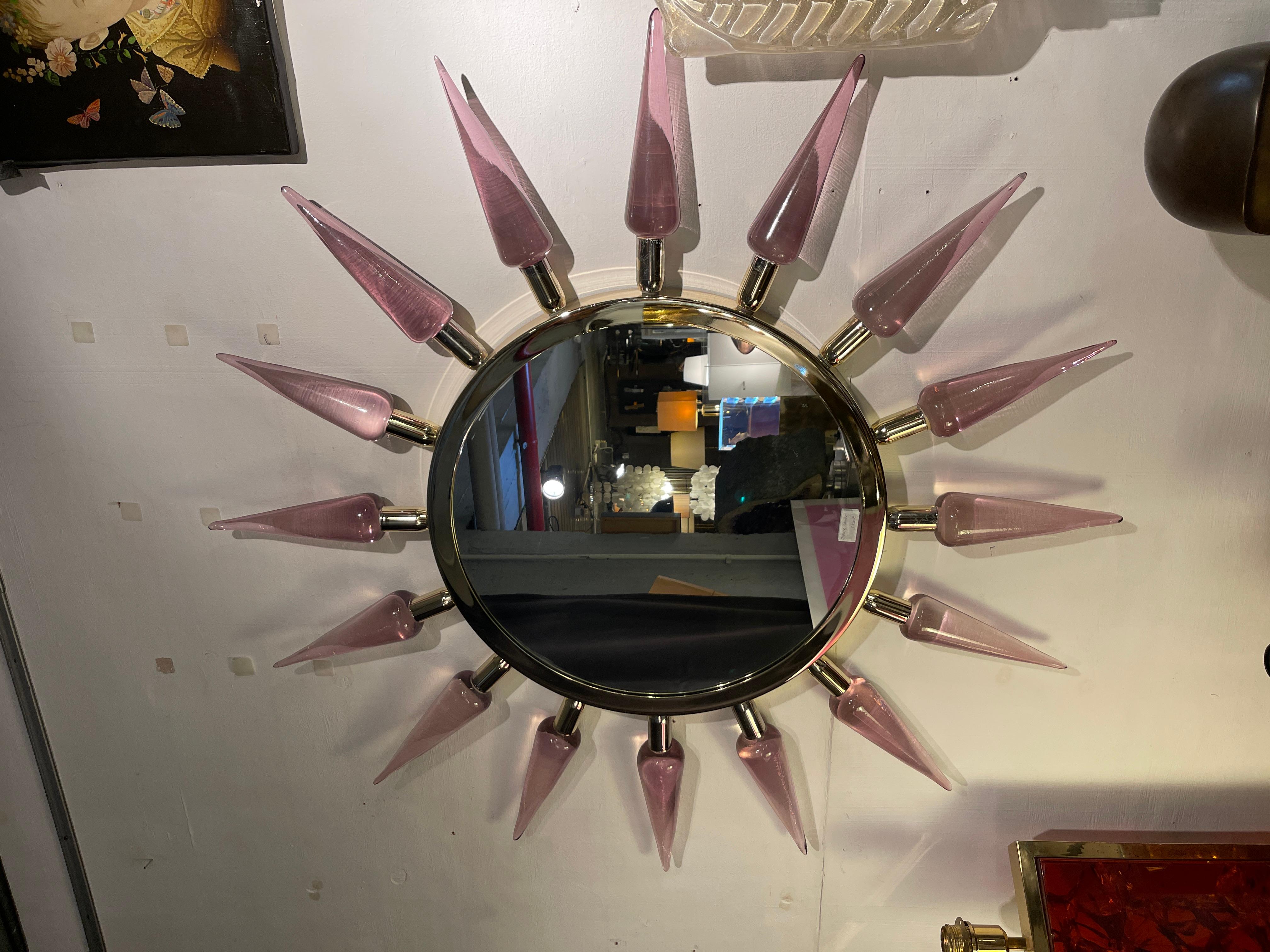 Late 20th Century 1980's Sunburst murano glass mirror attributed to Gino Cenedese For Sale