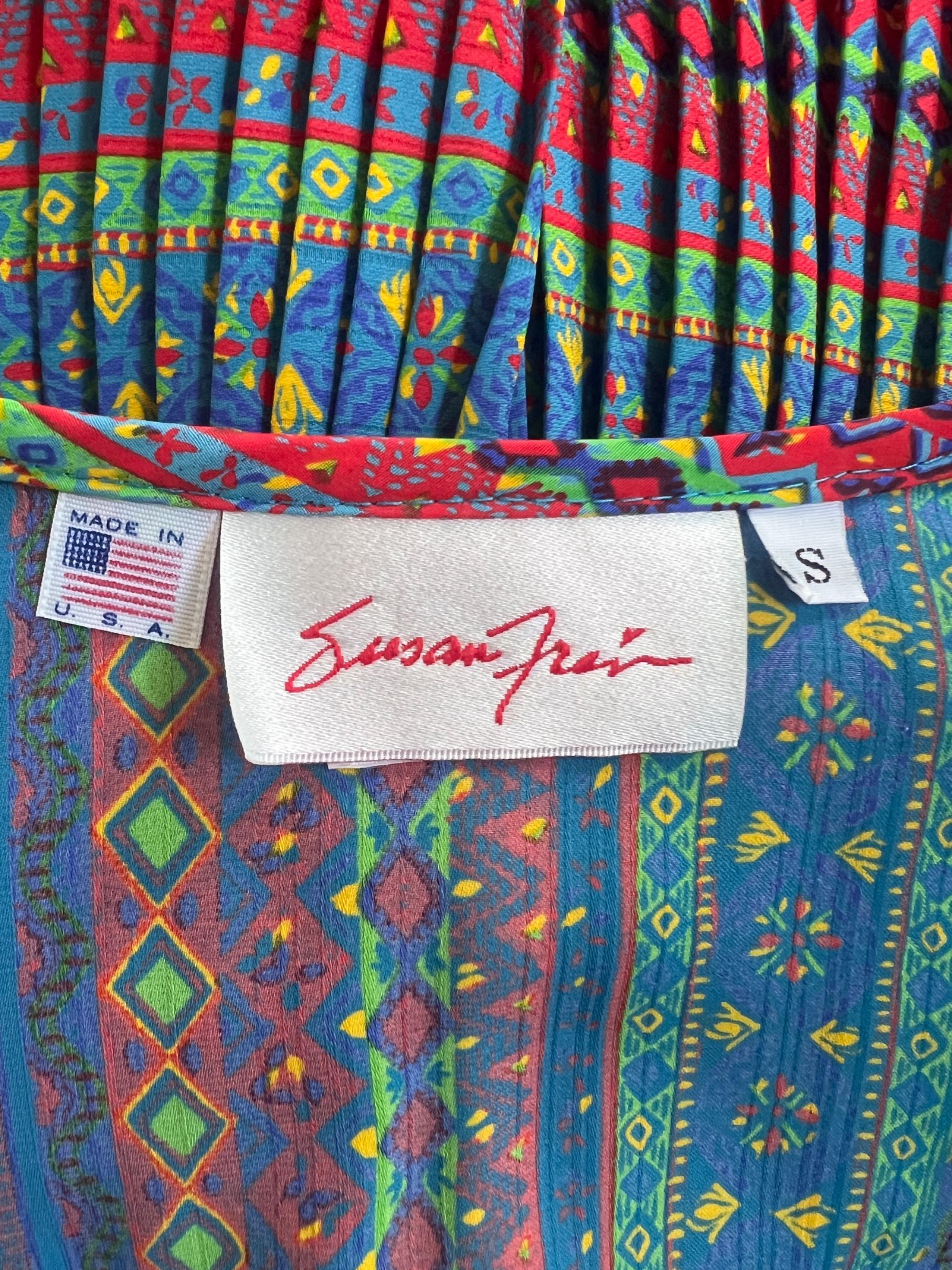 Women's 1980s Susan Fryer Geometric Print Dress with Smocking For Sale