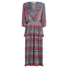 1980s Susan Fryer Geometric Print Dress with Smocking