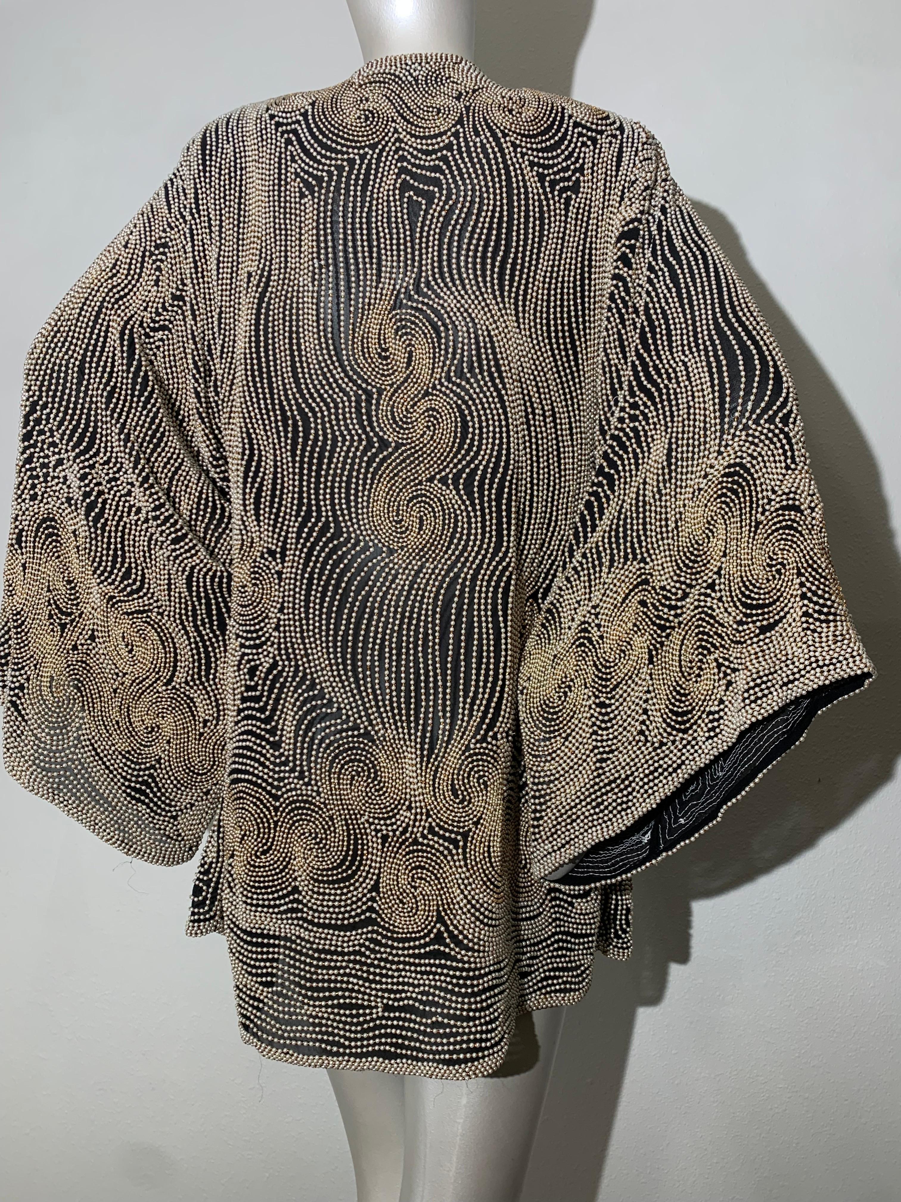 1980s SUZ Black Silk Jacket Heavily Encrusted w Faux Pearls in a Cloud Motif For Sale 7