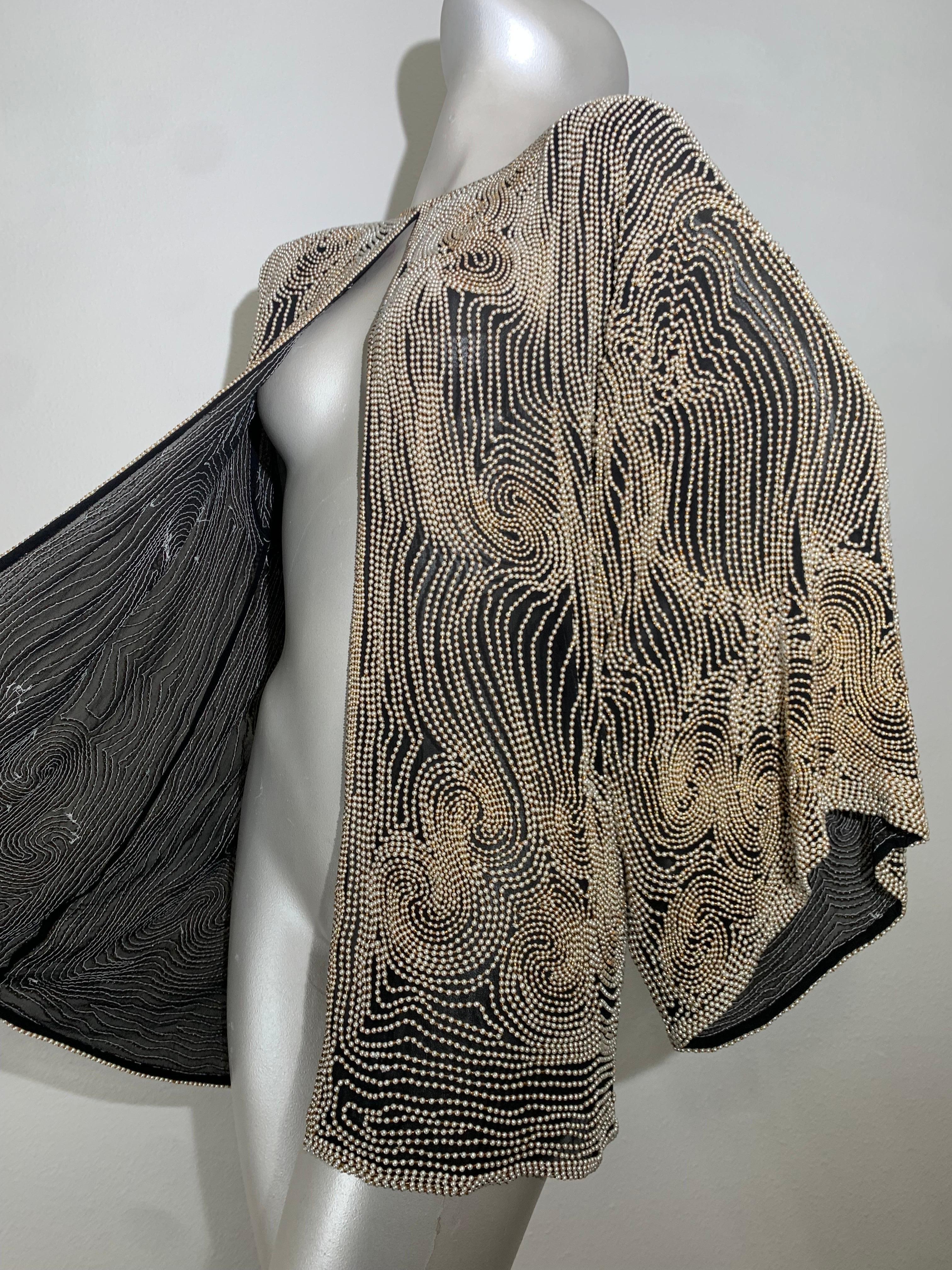 1980s SUZ Black Silk Jacket Heavily Encrusted w Faux Pearls in a Cloud Motif For Sale 8