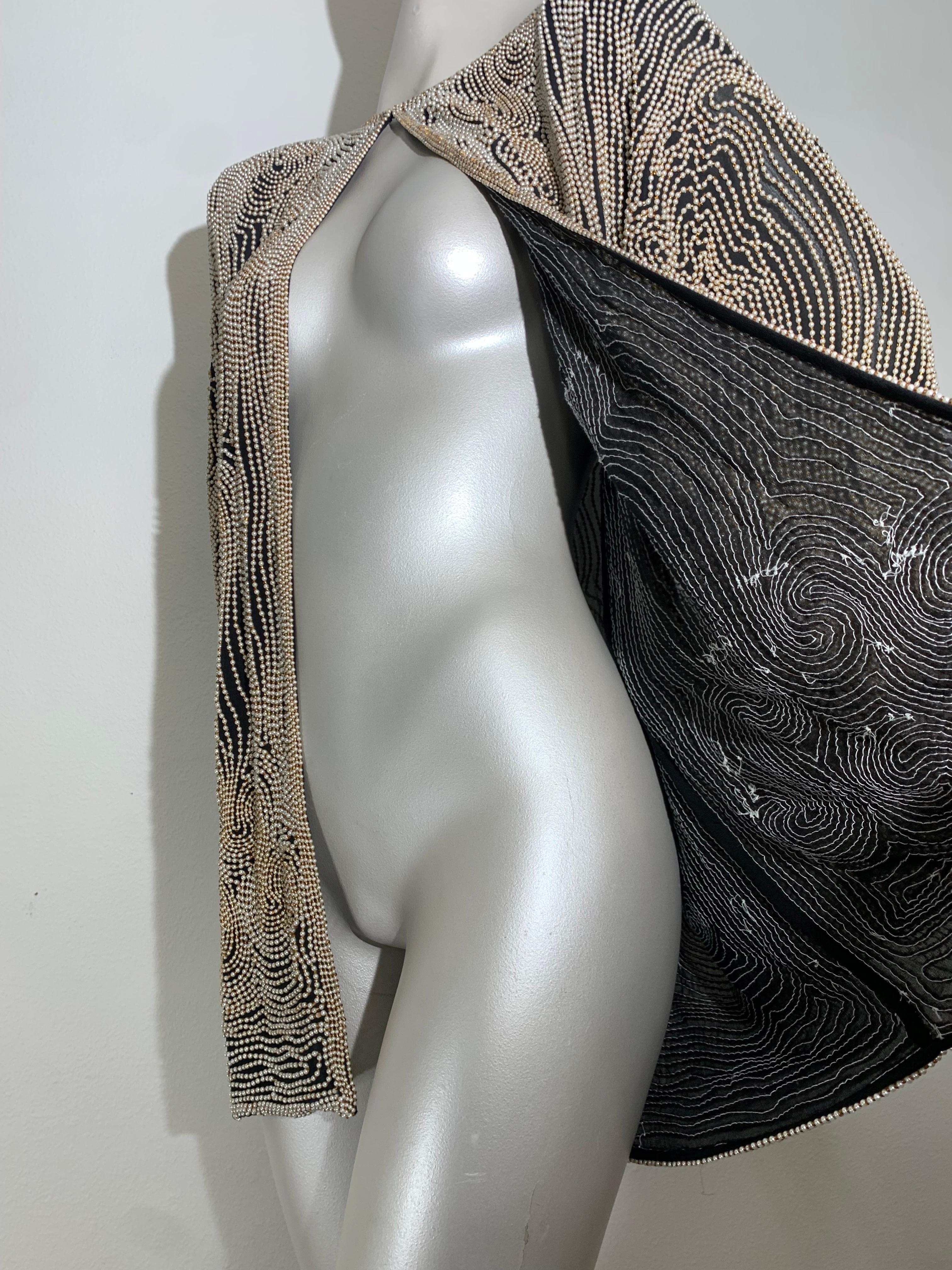1980s SUZ Black Silk Jacket Heavily Encrusted w Faux Pearls in a Cloud Motif For Sale 9