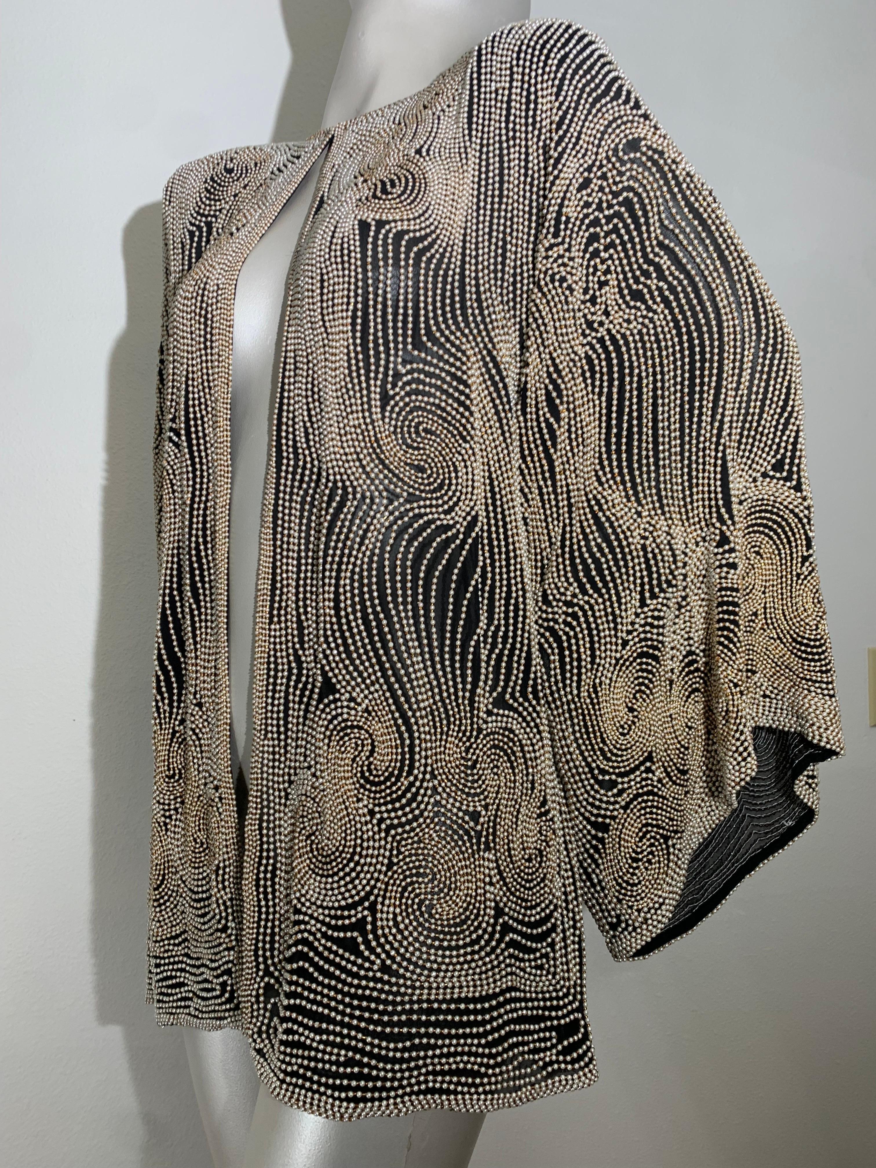 1980s SUZ Black Silk Jacket Heavily Encrusted w Faux Pearls in a Cloud Motif For Sale 10