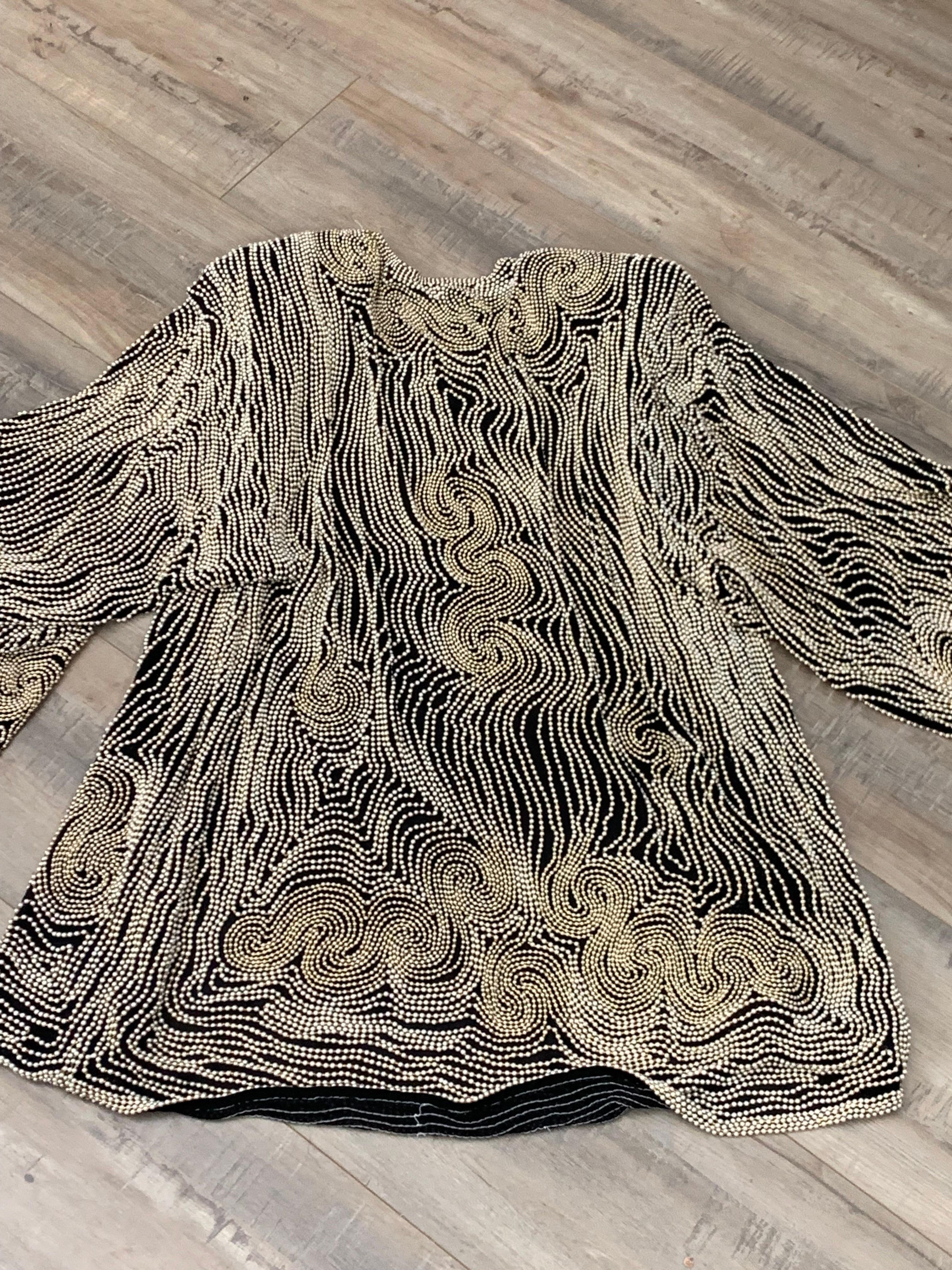 1980s SUZ Black Silk Jacket Heavily Encrusted w Faux Pearls in a Cloud Motif For Sale 12