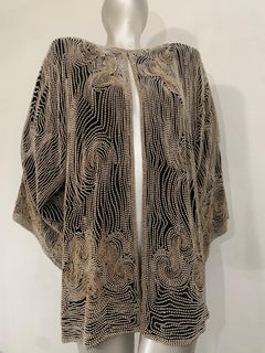 1980s SUZ Black Silk Jacket Heavily Encrusted w Faux Pearls in a Cloud Motif