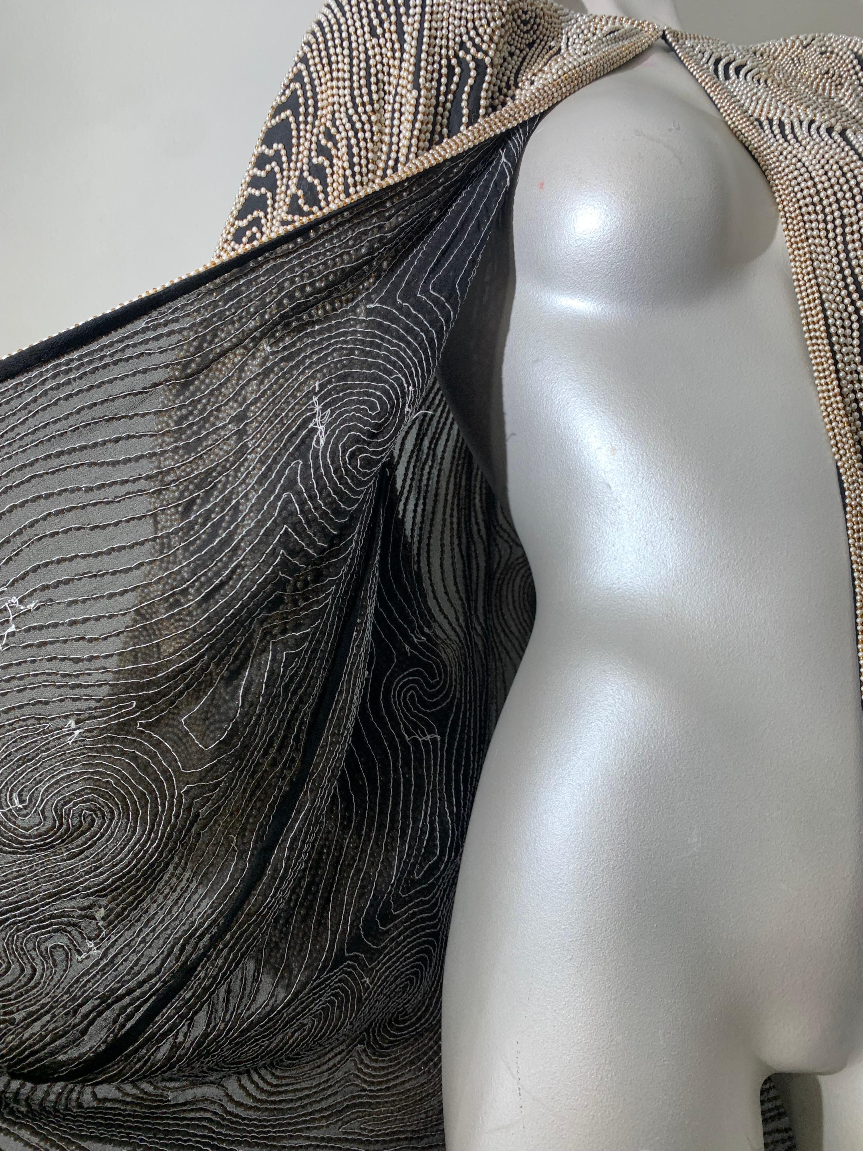 1980s SUZ Black Silk Jacket Heavily Encrusted w Faux Pearls in a Cloud Motif For Sale 3