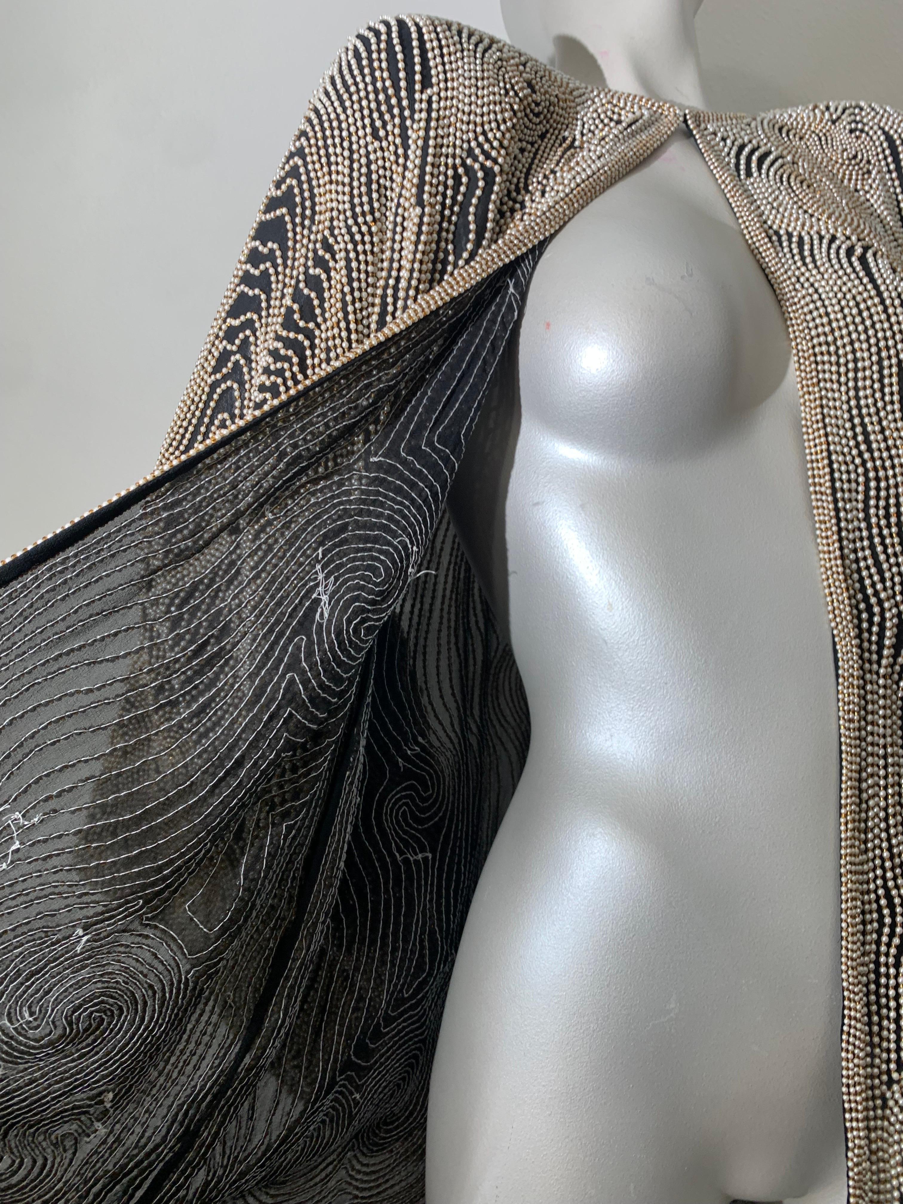1980s SUZ Black Silk Jacket Heavily Encrusted w Faux Pearls in a Cloud Motif For Sale 4