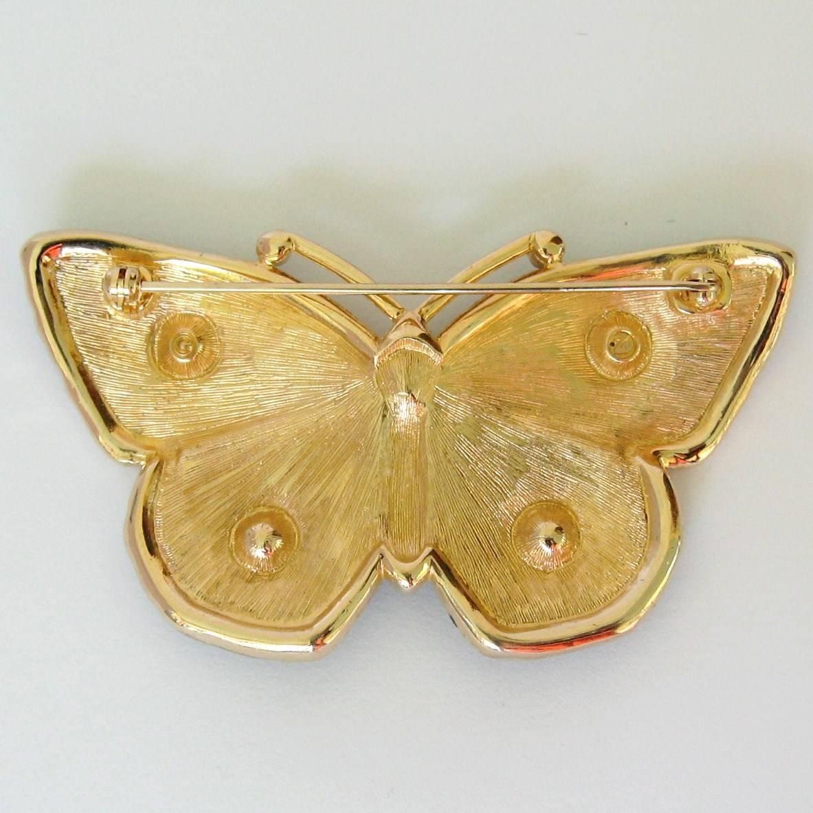 1980s Swarovski Crystal Butterfly Green Enamel Brooch, Never Worn  In Excellent Condition In Wallkill, NY