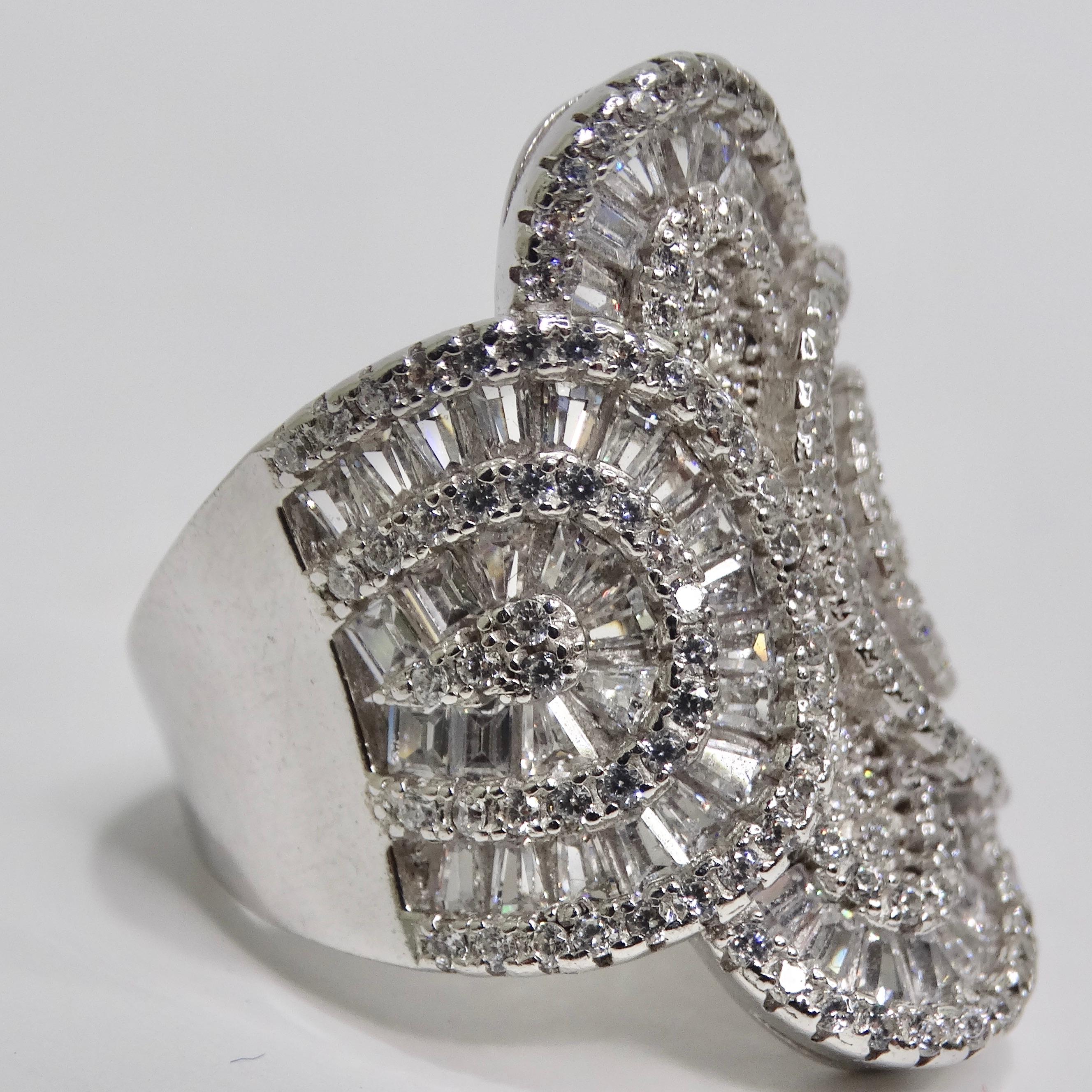 1980s Swarovski Crystal Silver Cocktail Ring In Excellent Condition For Sale In Scottsdale, AZ