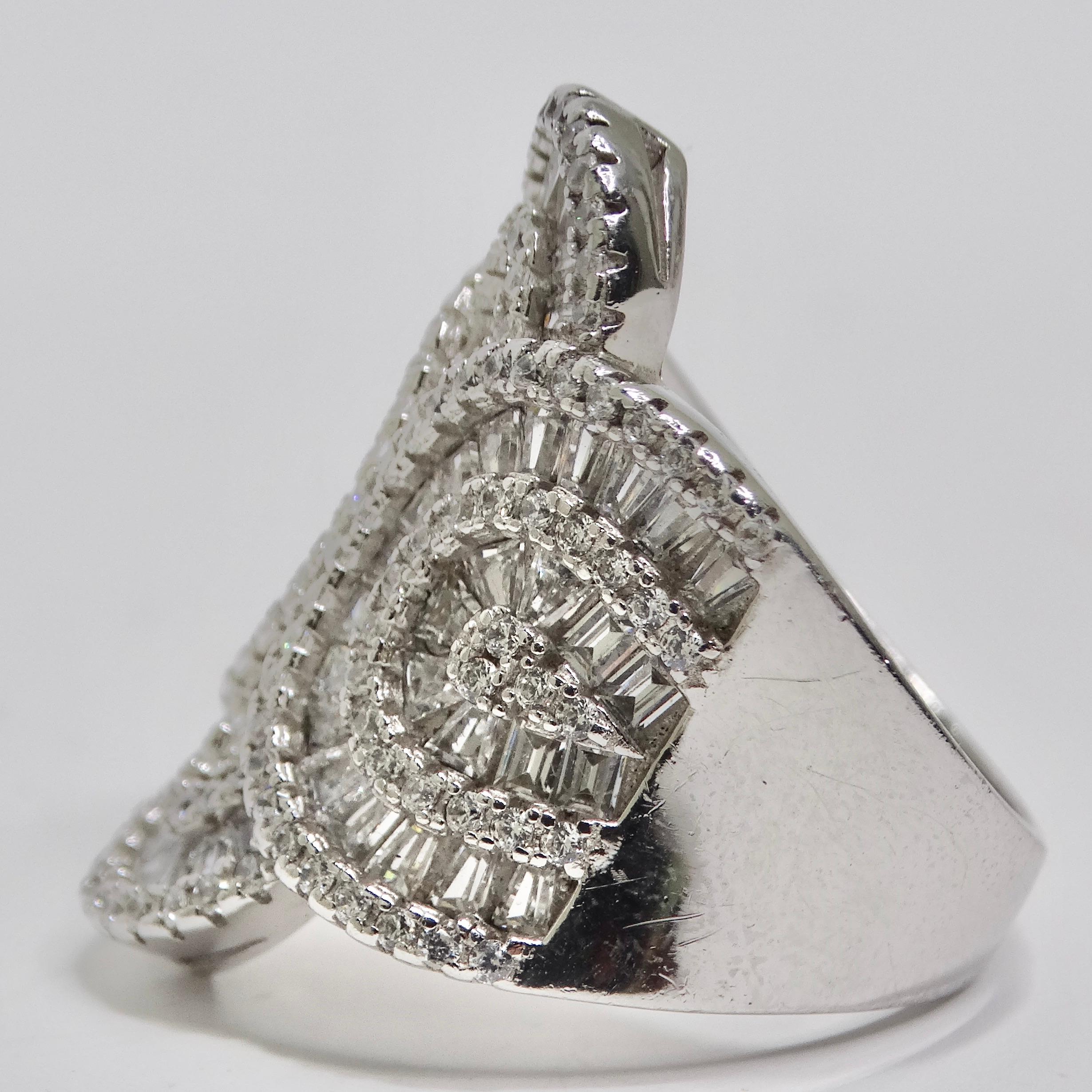 1980s Swarovski Crystal Silver Cocktail Ring For Sale 2