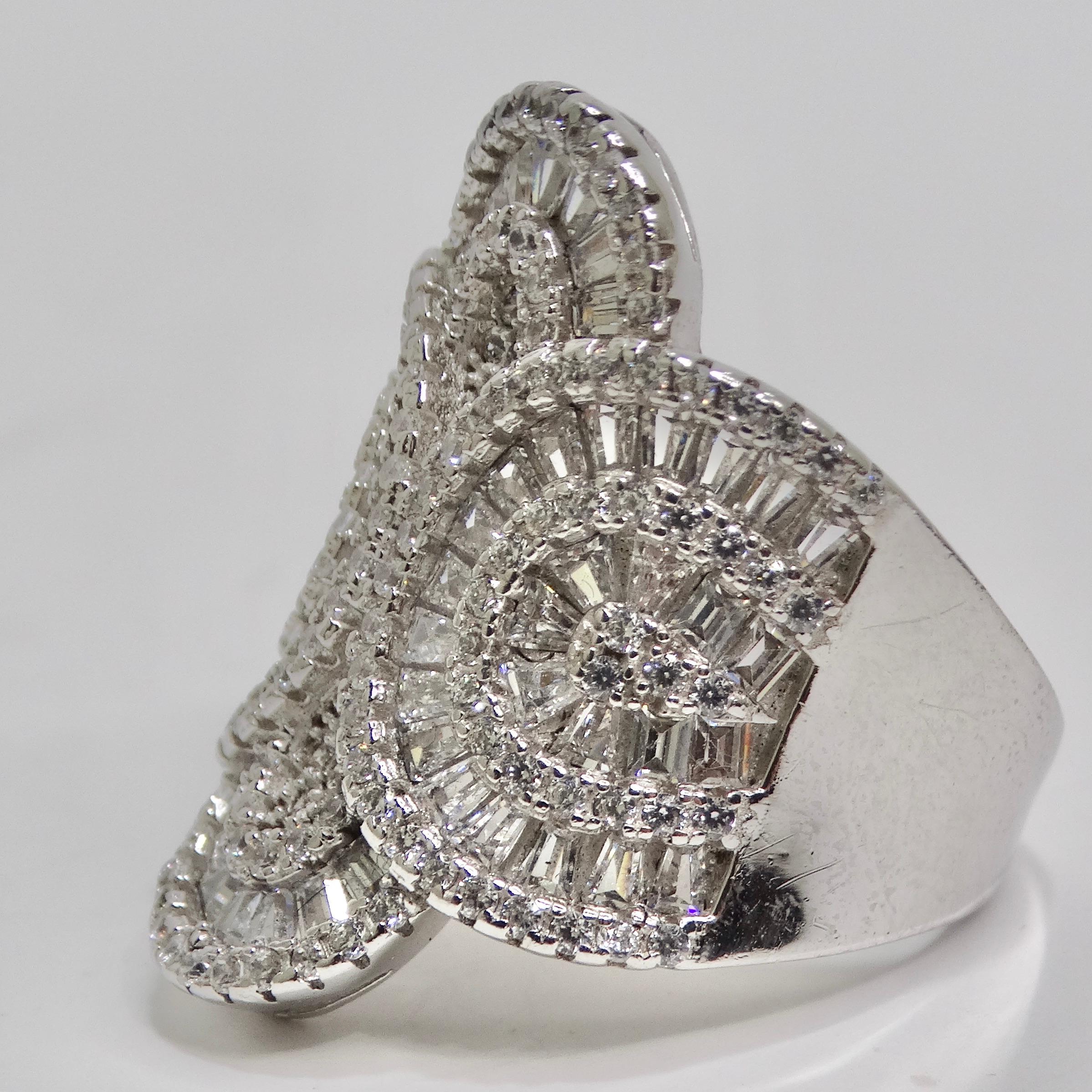 1980s Swarovski Crystal Silver Cocktail Ring For Sale 3