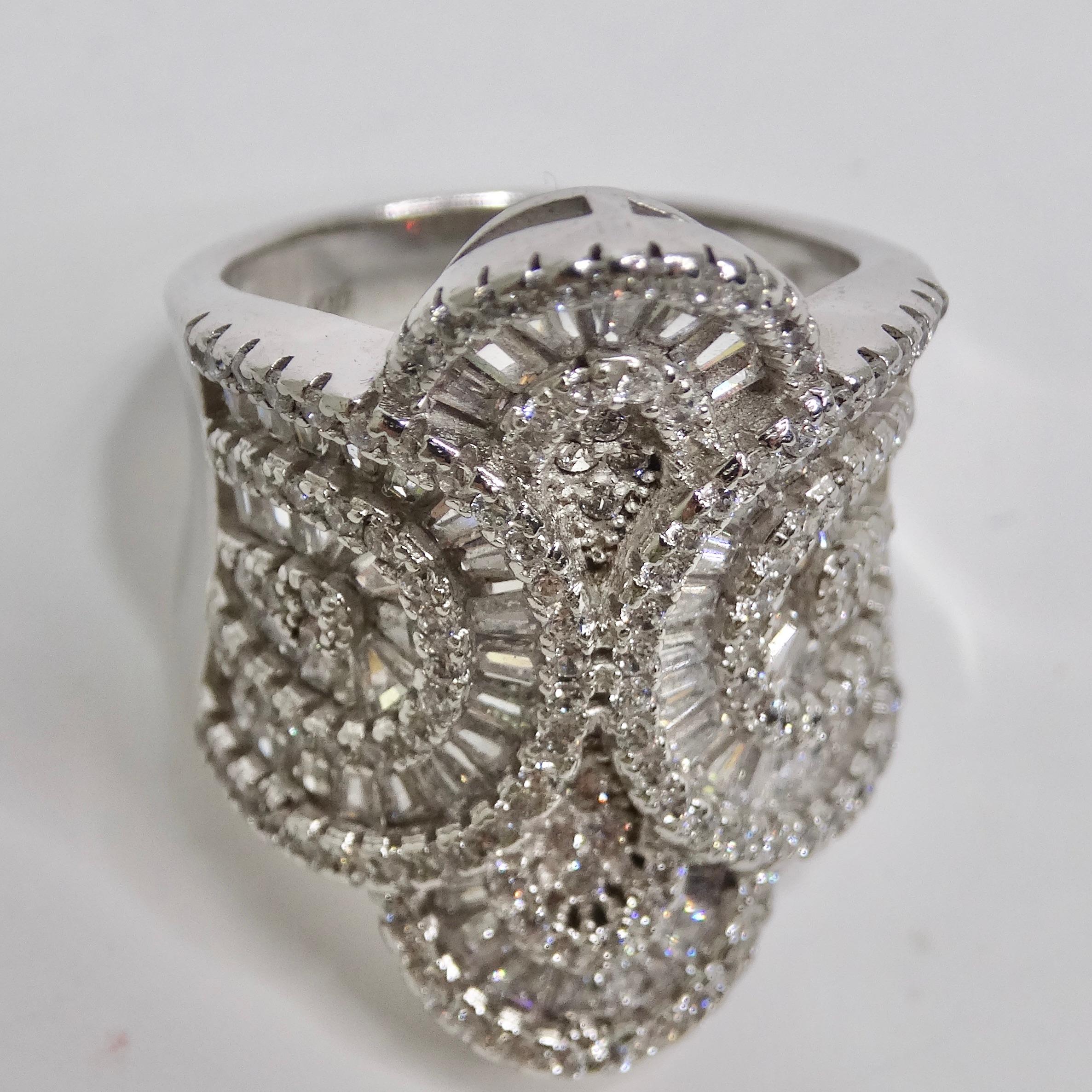 1980s Swarovski Crystal Silver Cocktail Ring For Sale 4