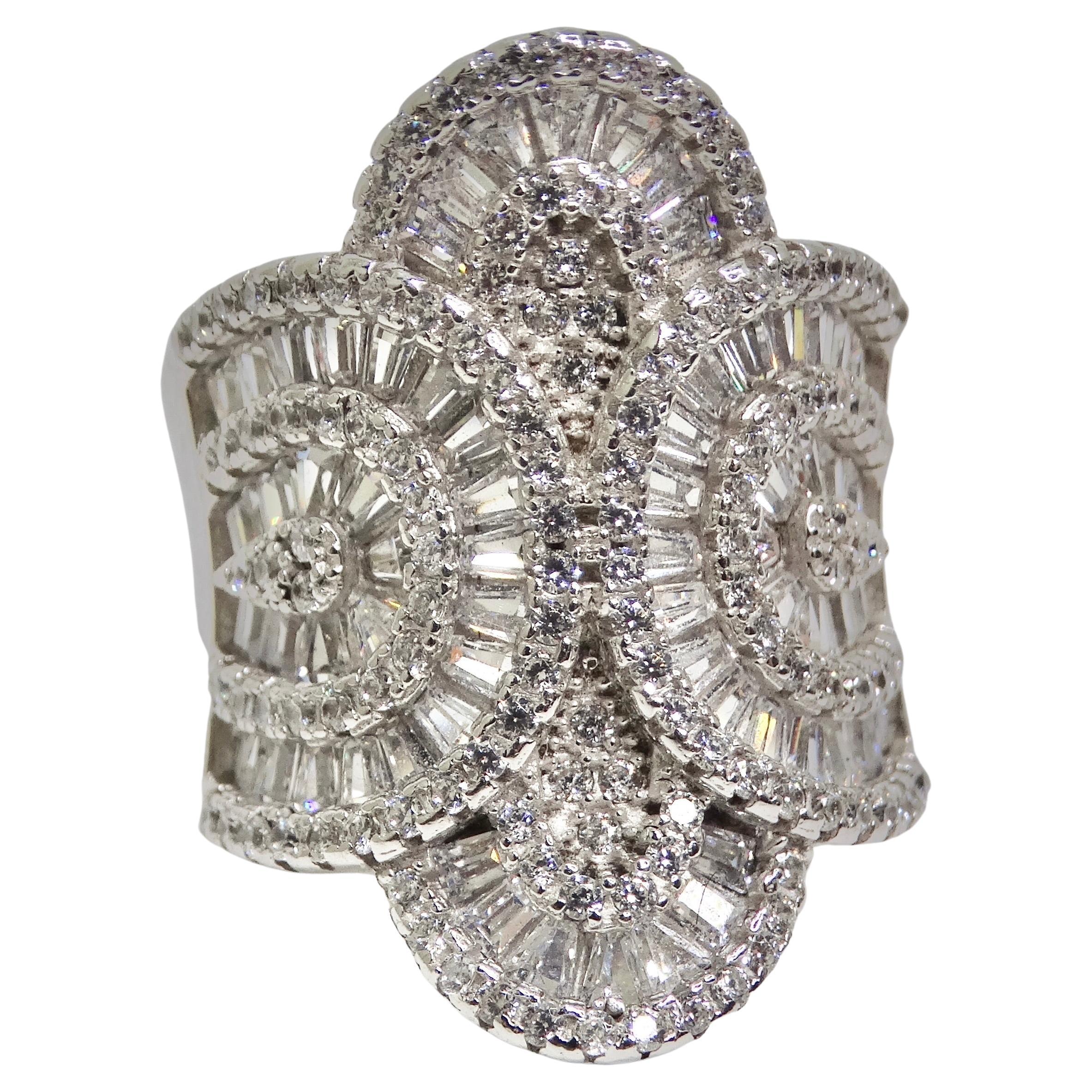 1980s Swarovski Crystal Silver Cocktail Ring For Sale