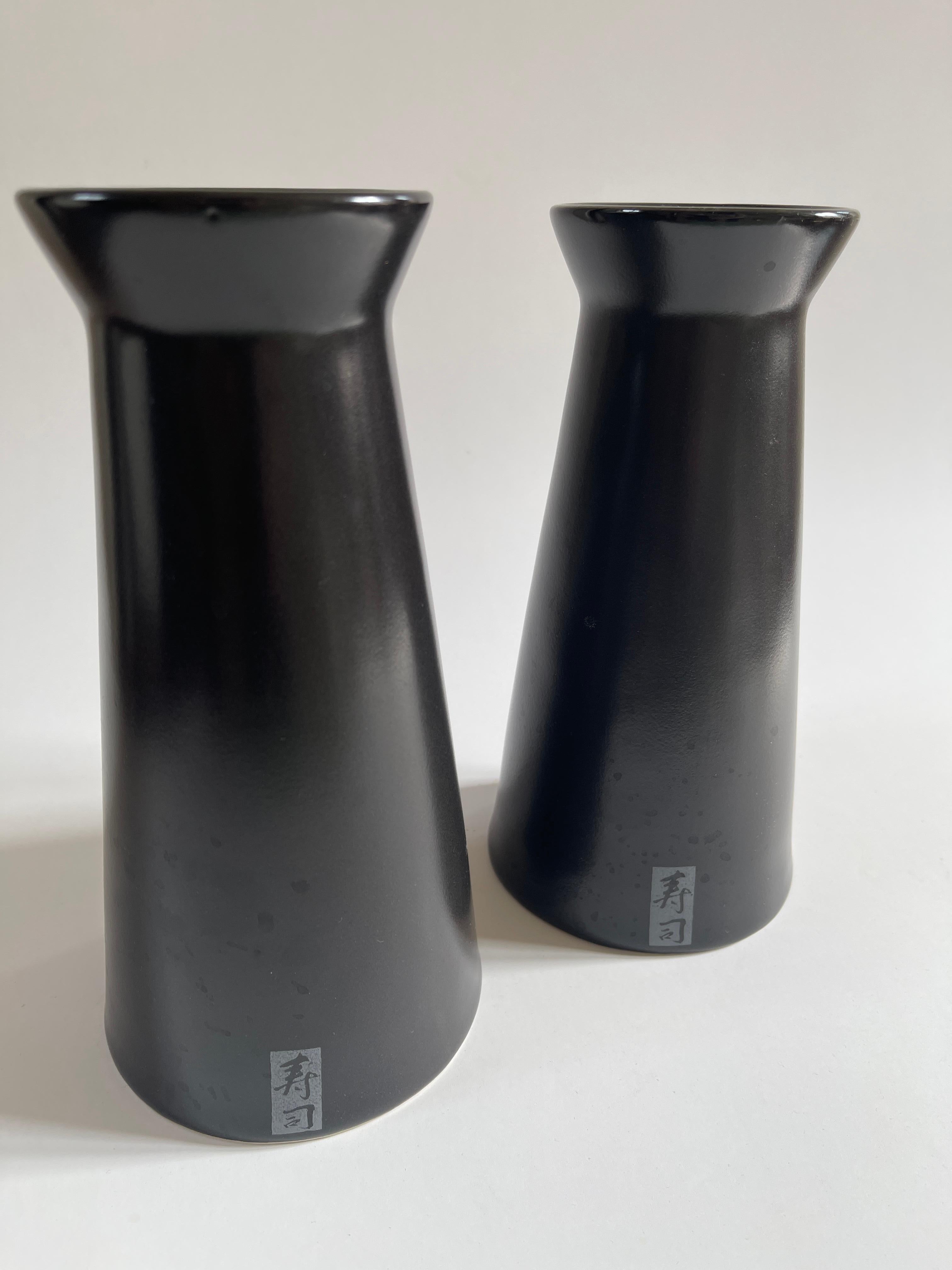 1980's Swedish Modern Black Matte Glaze Stoneware Pair of Vases For Sale 4