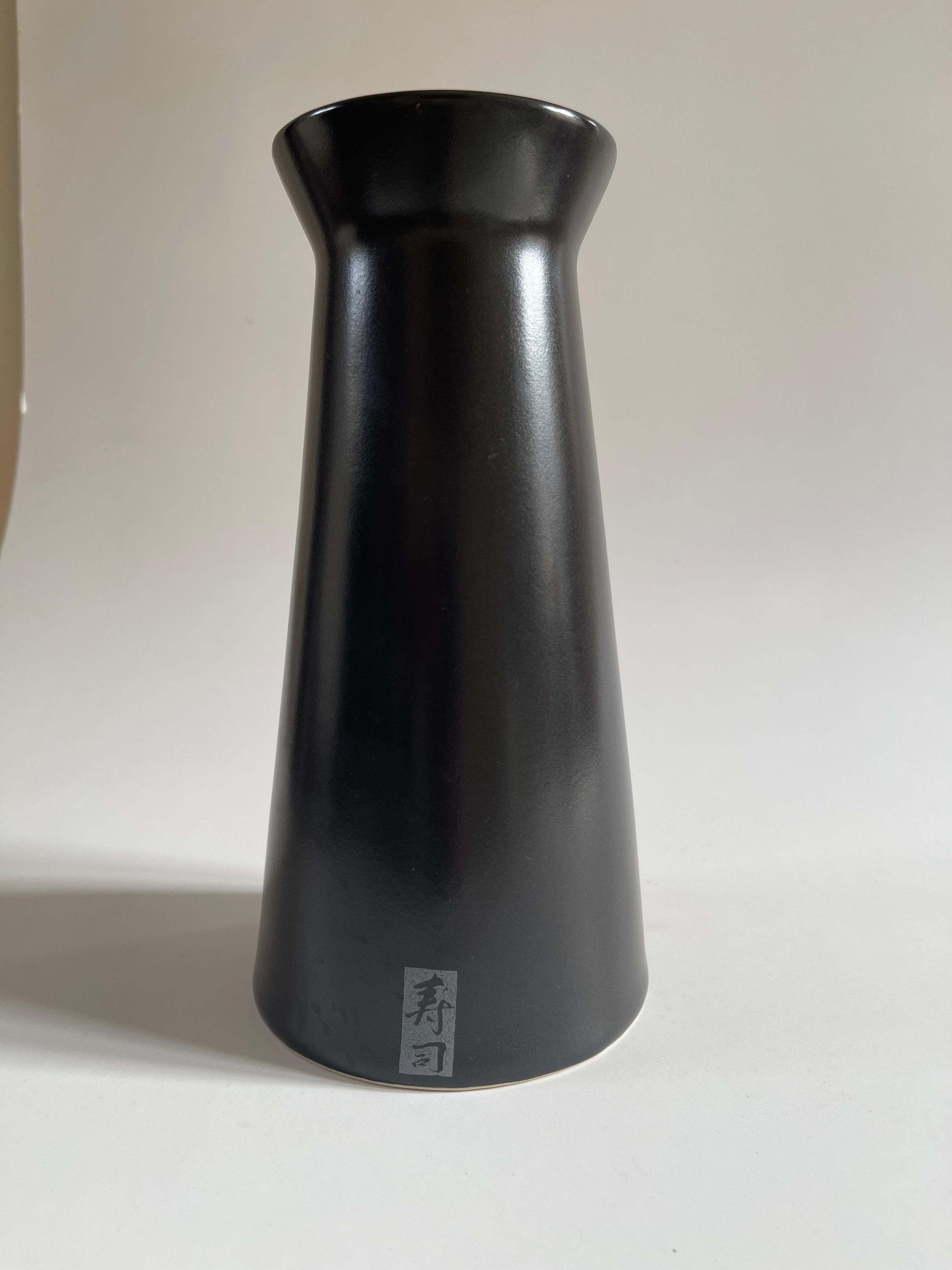 Glazed 1980's Swedish Modern Black Matte Glaze Stoneware Pair of Vases For Sale