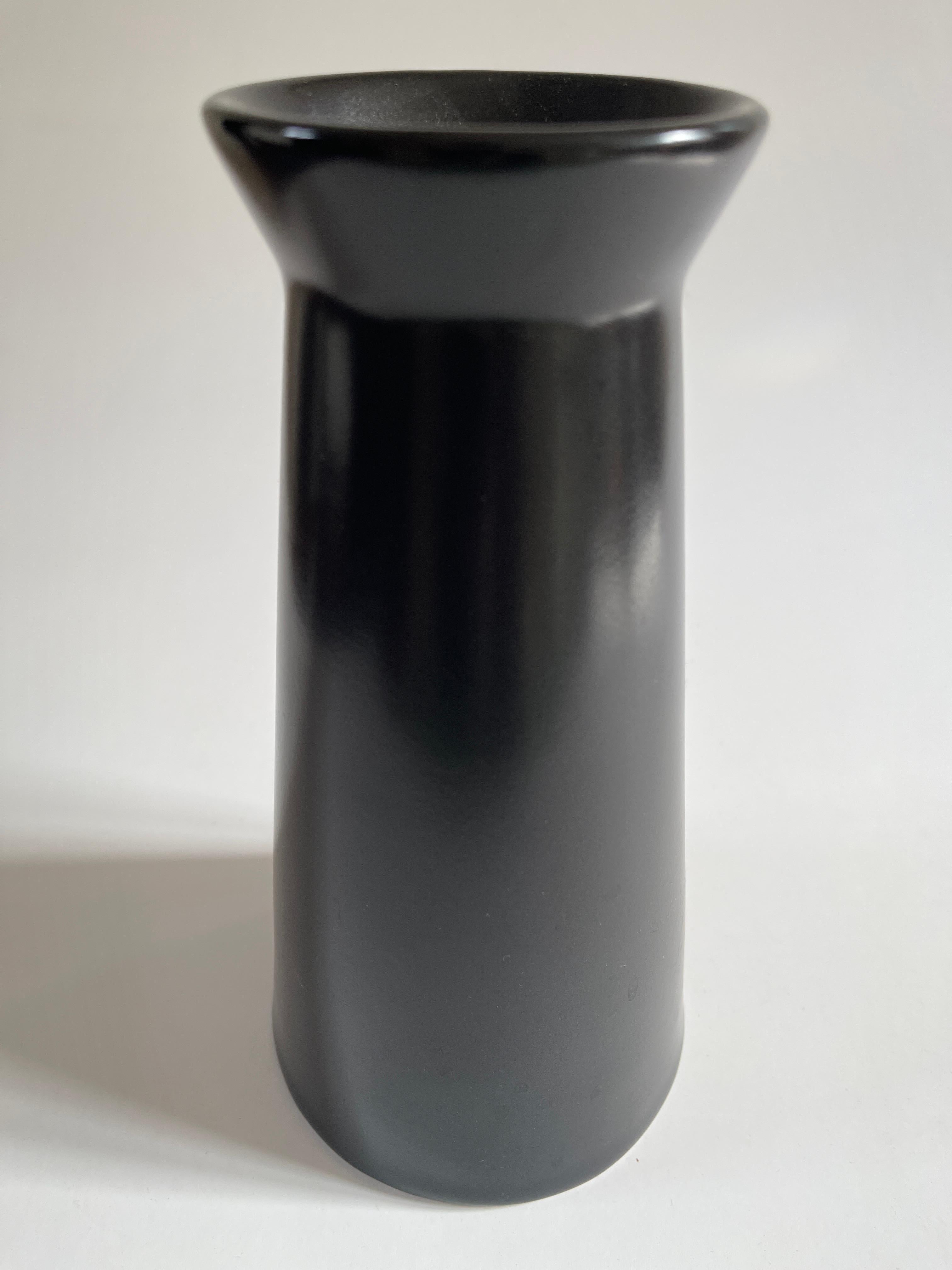 20th Century 1980's Swedish Modern Black Matte Glaze Stoneware Pair of Vases For Sale