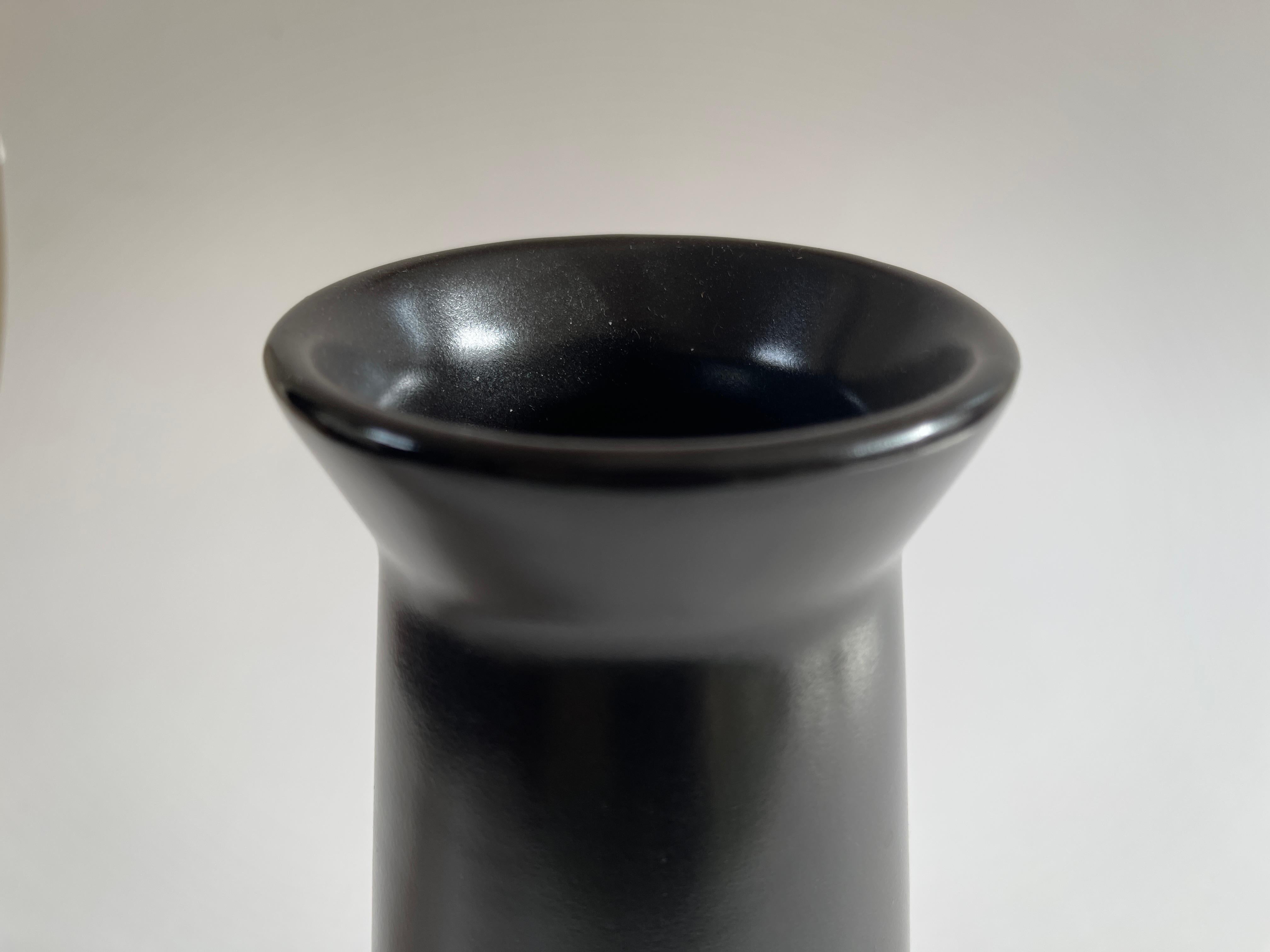 Ceramic 1980's Swedish Modern Black Matte Glaze Stoneware Pair of Vases For Sale