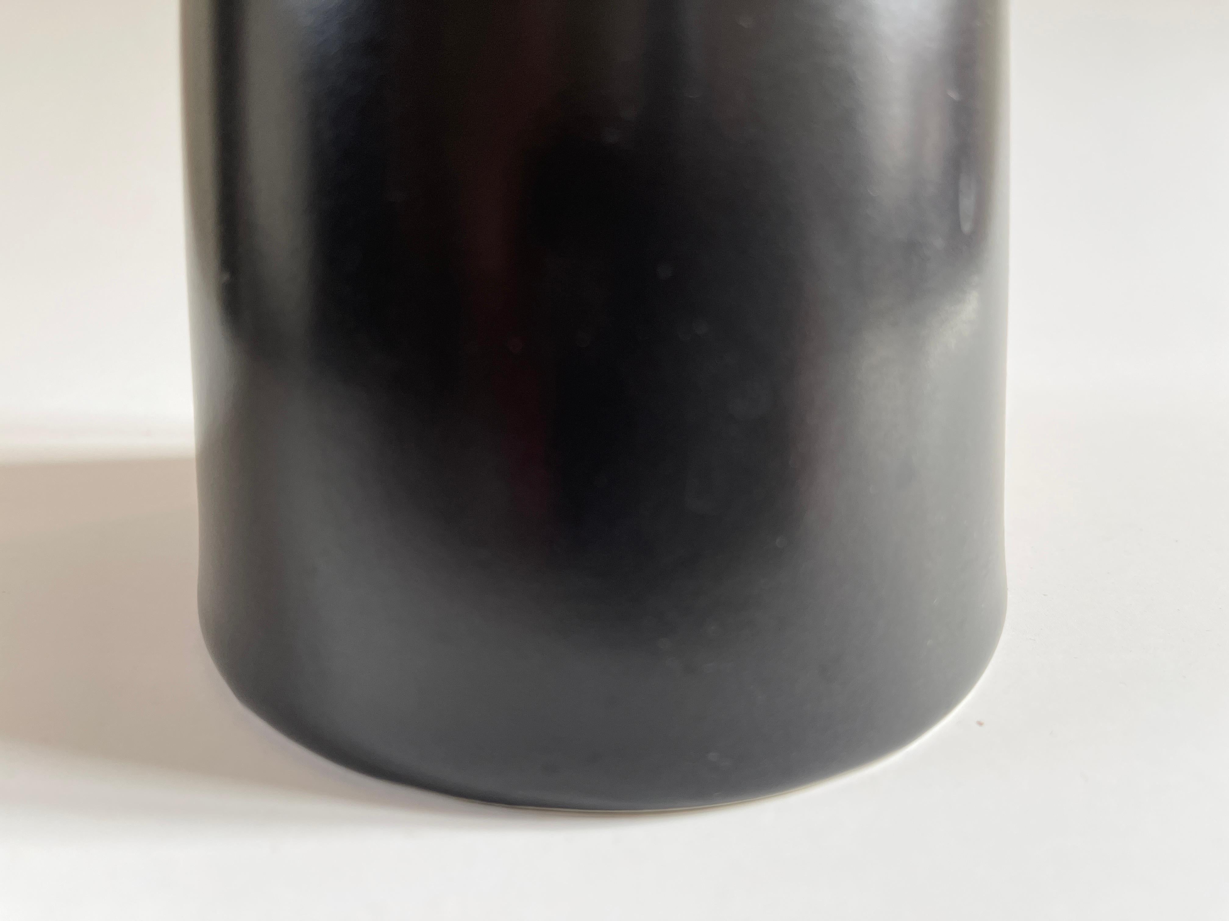 1980's Swedish Modern Black Matte Glaze Stoneware Pair of Vases For Sale 1