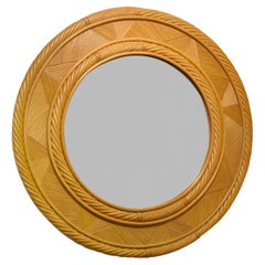 1980s Swedish Round Wooden Reeded Mirror – Vintage Scandinavian Design